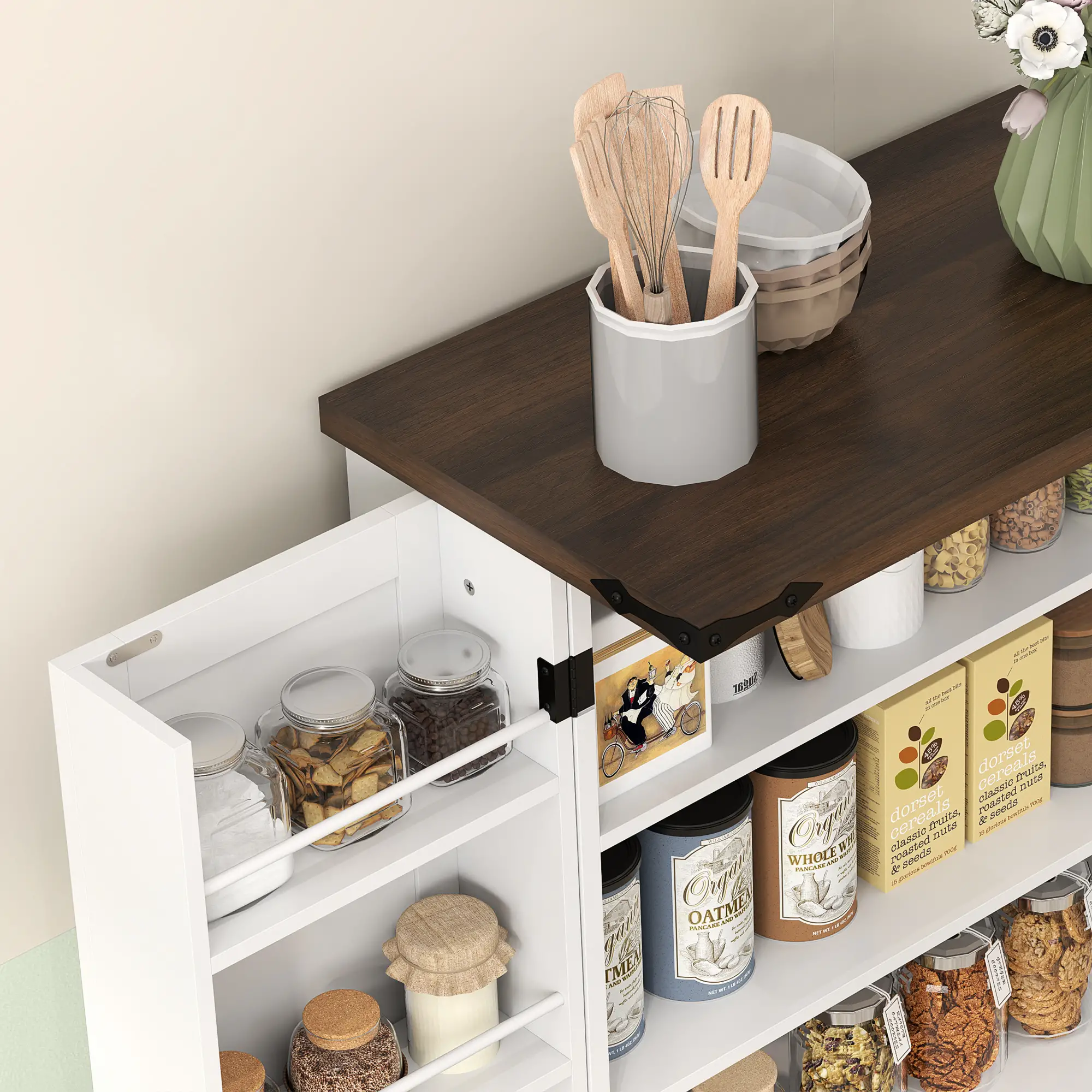 47" Kitchen Pantry Cabinet, Adjustable Shelves, White - Image 12