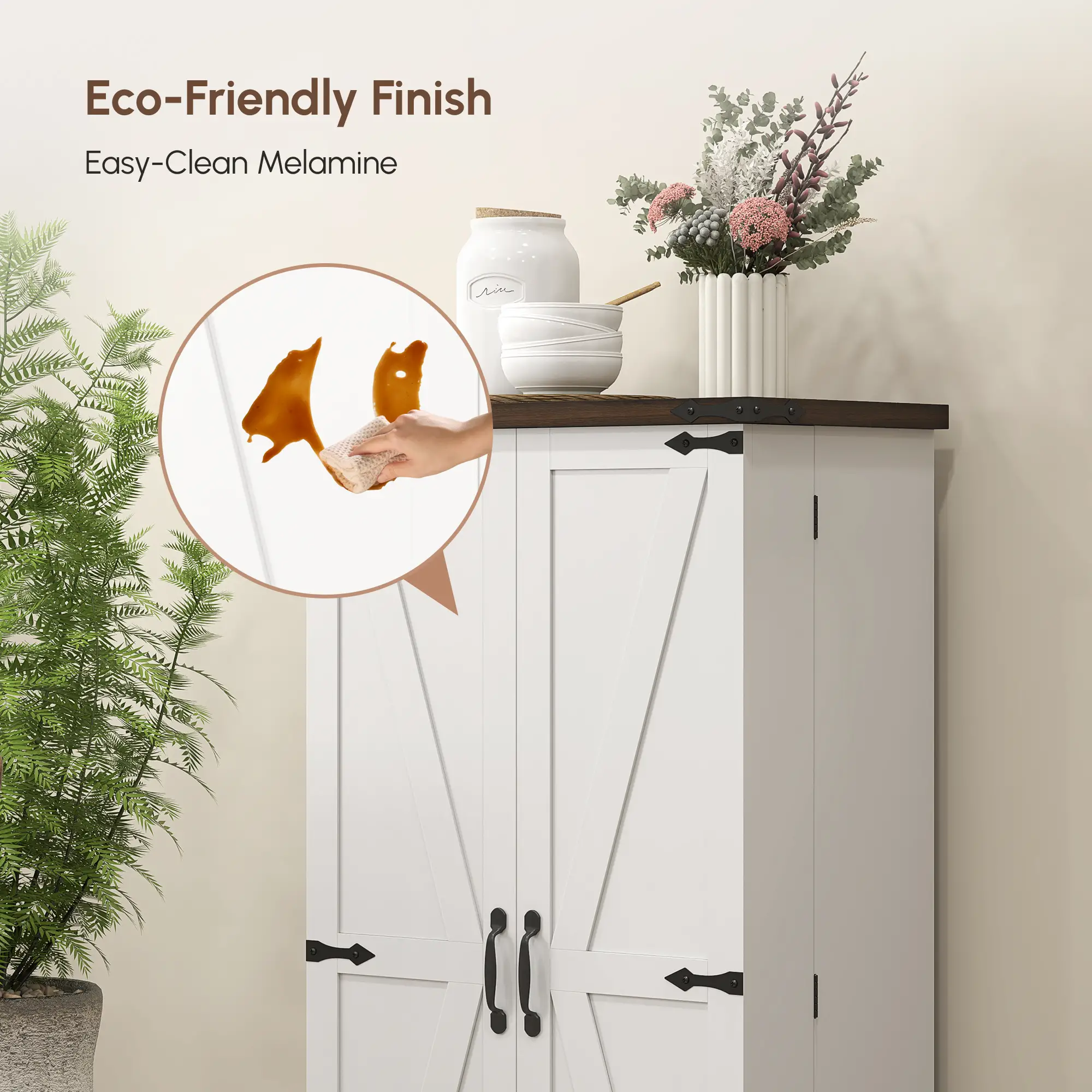 47" Kitchen Pantry Cabinet, Adjustable Shelves, White - Image 4