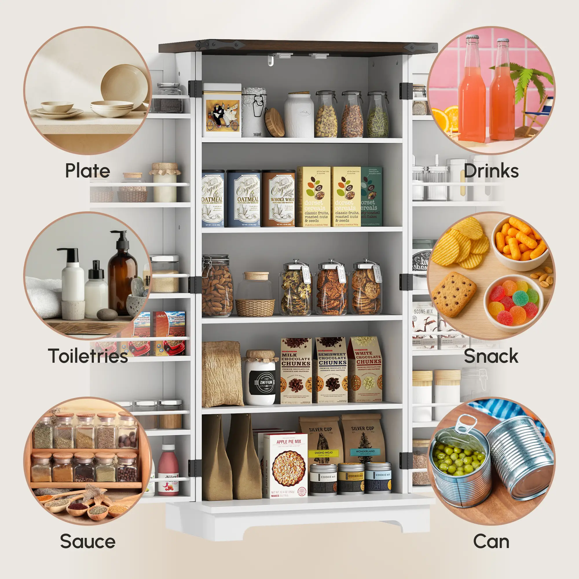 47" Kitchen Pantry Cabinet, Adjustable Shelves, White - Image 5
