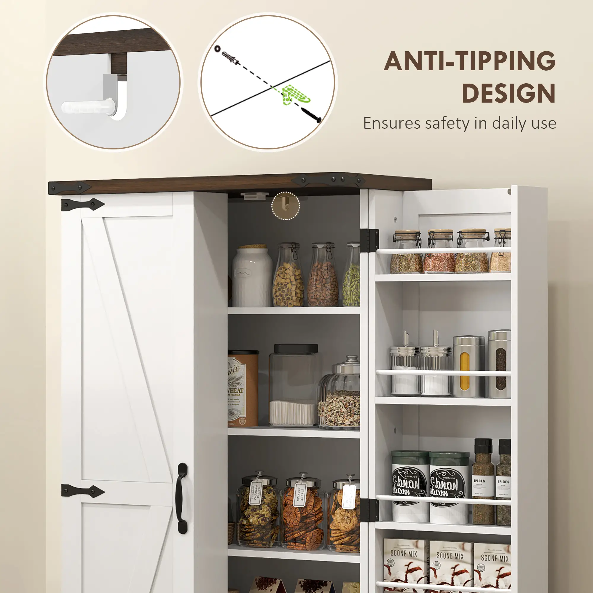 47" Kitchen Pantry Cabinet, Adjustable Shelves, White - Image 7