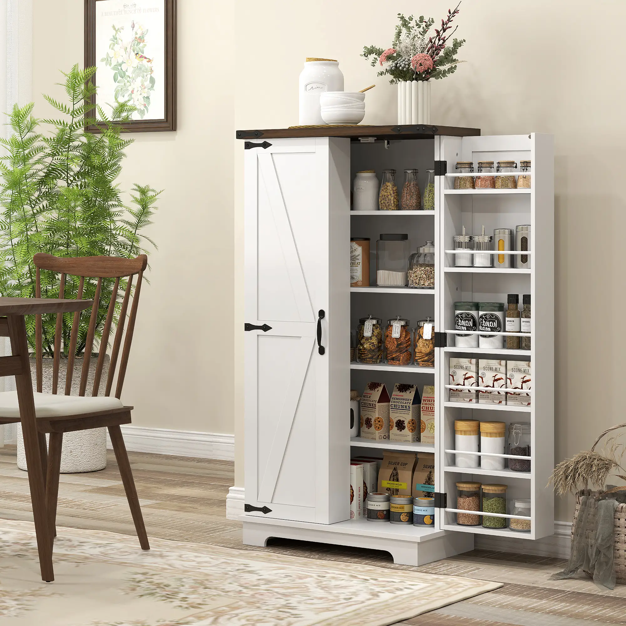 47" Kitchen Pantry Cabinet, Adjustable Shelves, White - Image 9