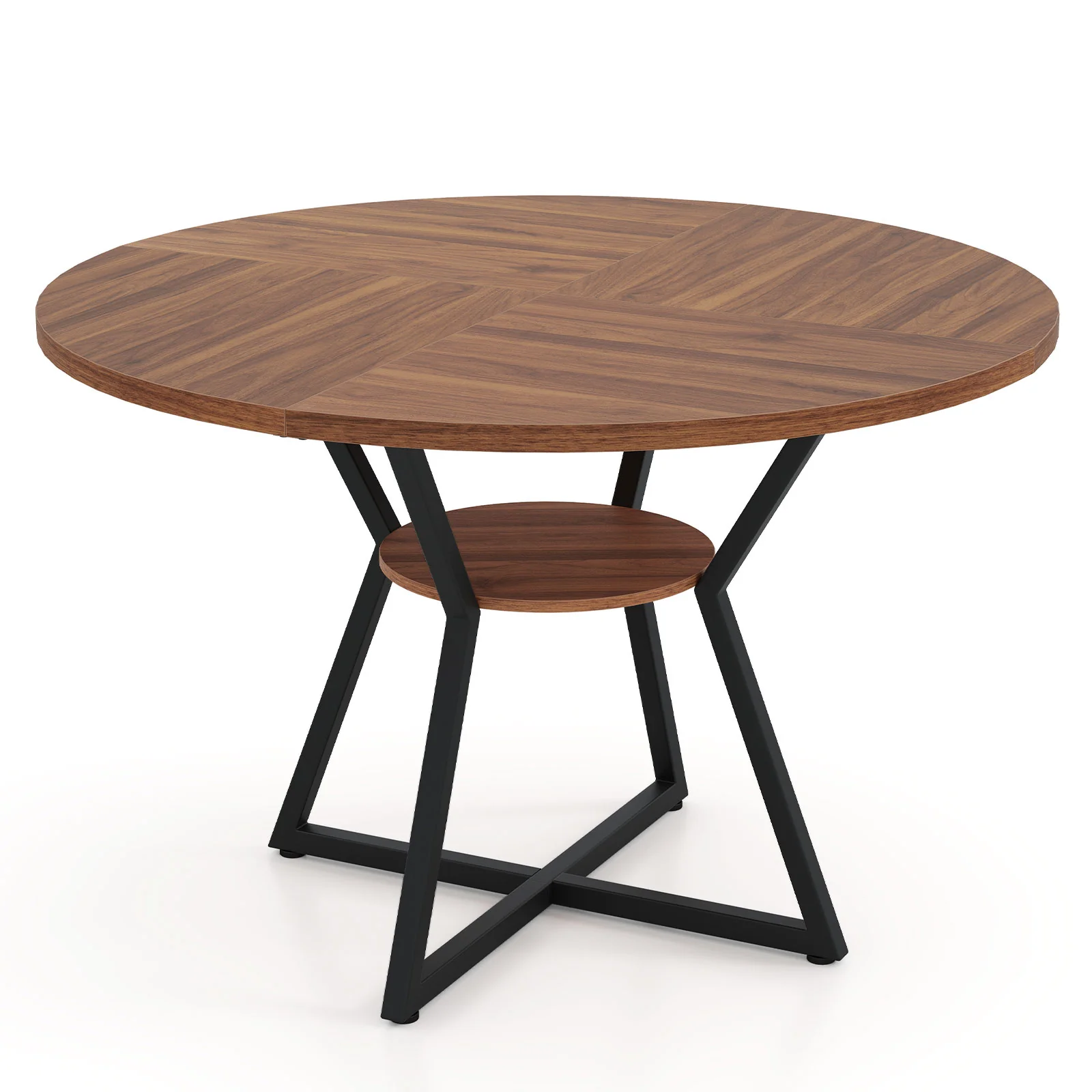 47" Round Dining Table for 4 with Storage Shelf, Brown - Image 5