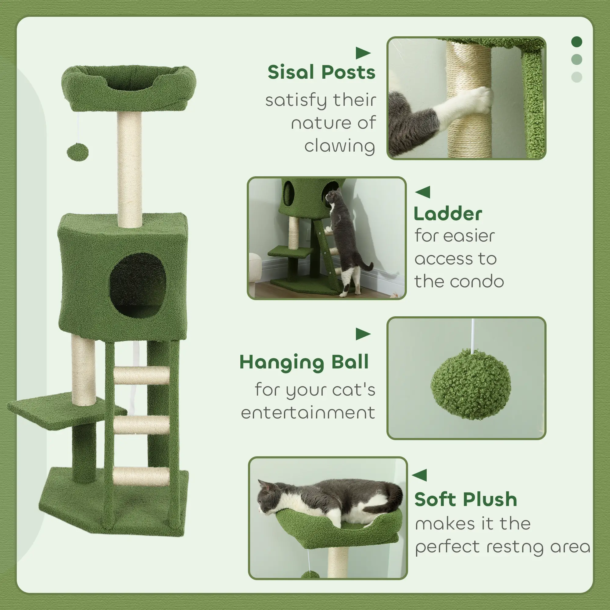 47" Tall Cat Tree Tower, Condo, Ladder, Scratching Posts, Green - Image 5