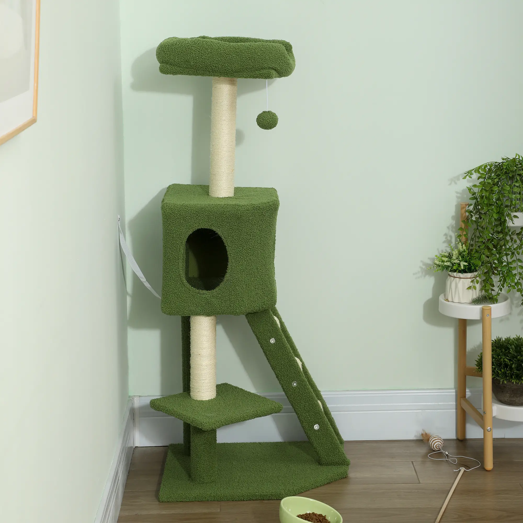 47" Tall Cat Tree Tower, Condo, Ladder, Scratching Posts, Green - Image 7