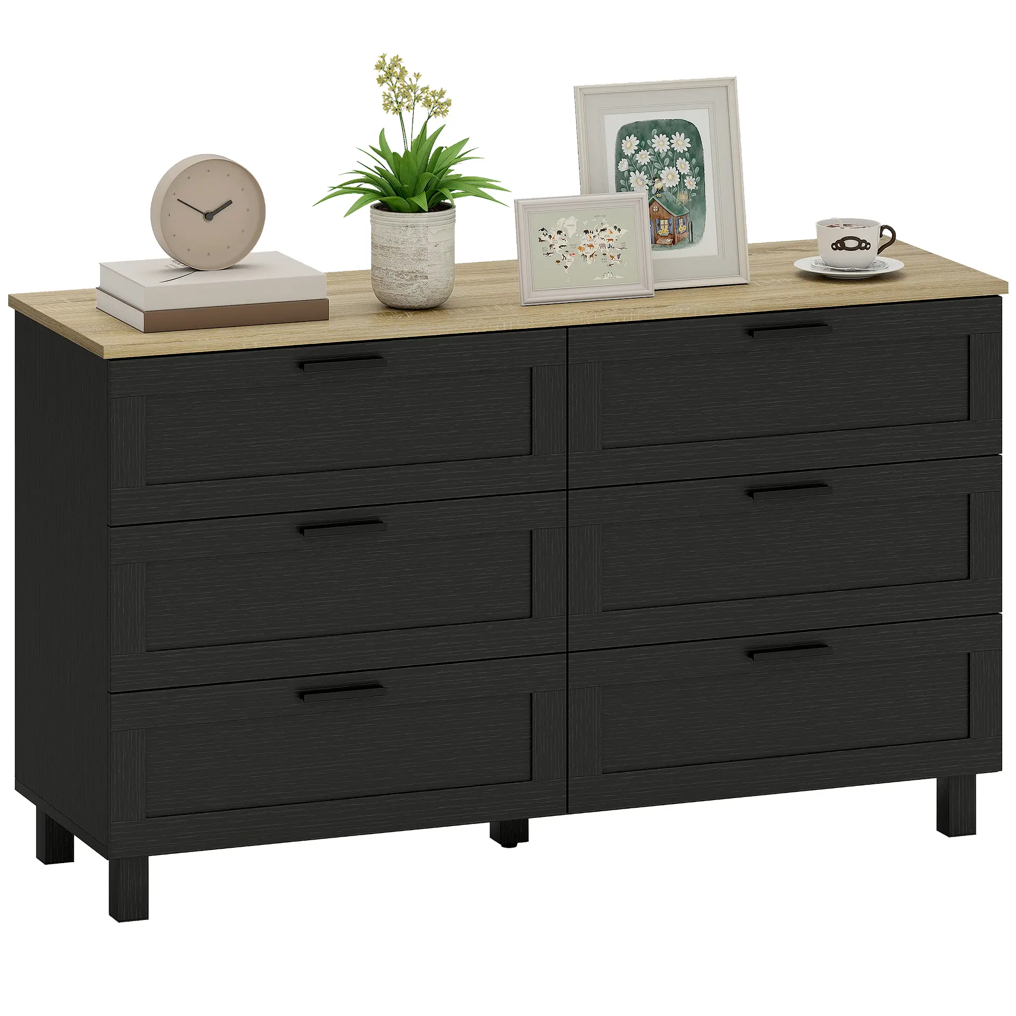 47" Wide Chest Of Drawers, Modern Dresser, 6 Drawers, Wood Legs, Black - Image 11