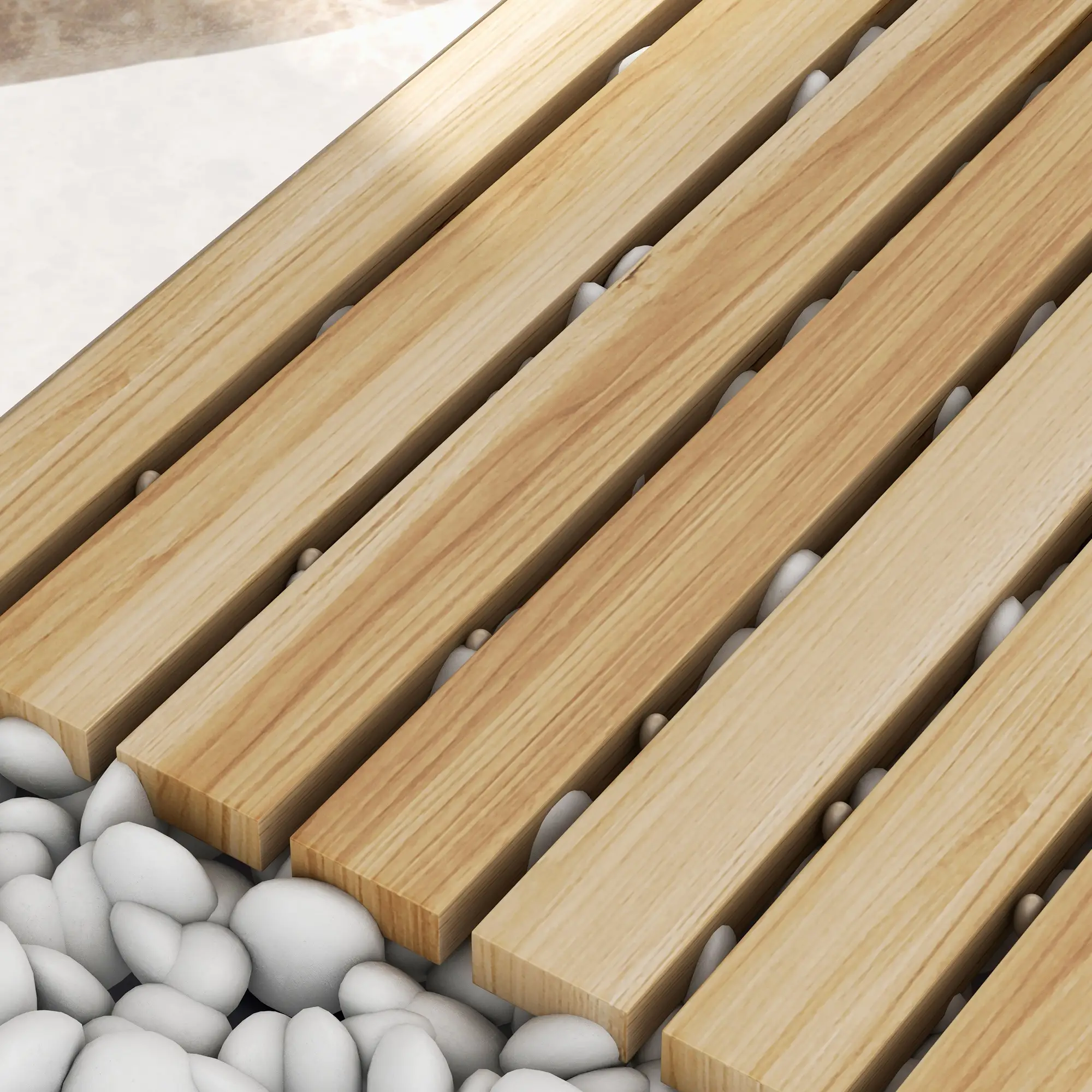 47" Wooden Garden Pathway, Outdoor Roll Out Walkway, Natural Wood Finish - Image 9