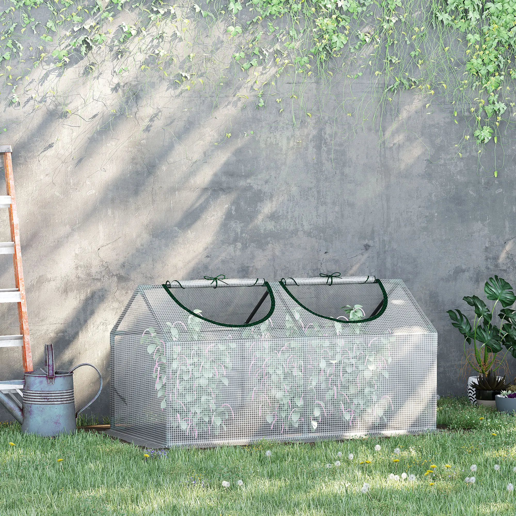 47" x 24" x 24" Mini Tunnel Greenhouse, Steel Frame, PE Cover, White - Image 2
