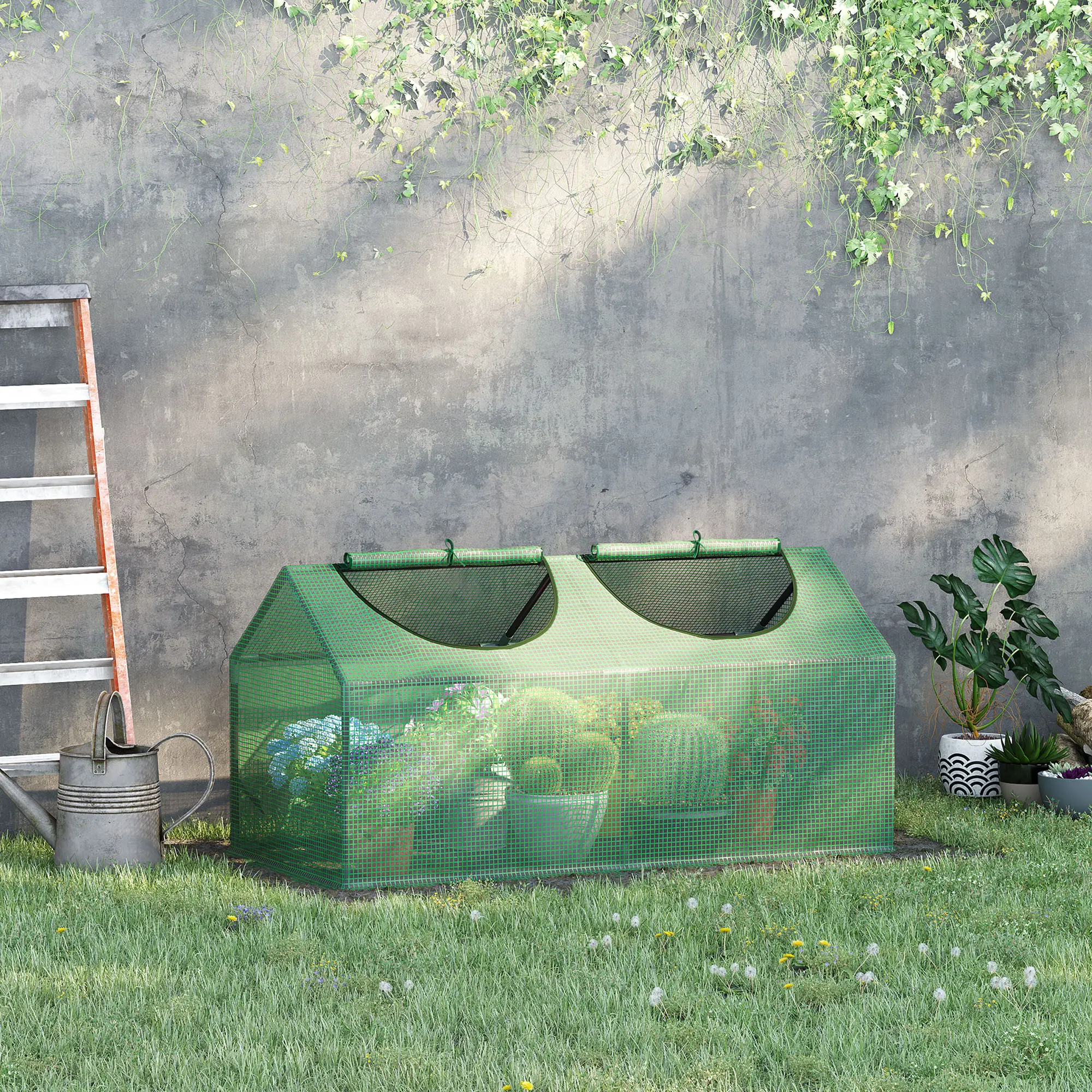 47" x 24" x 24" Portable Mini Greenhouse, Steel Frame, PE Cover, Green - Image 2
