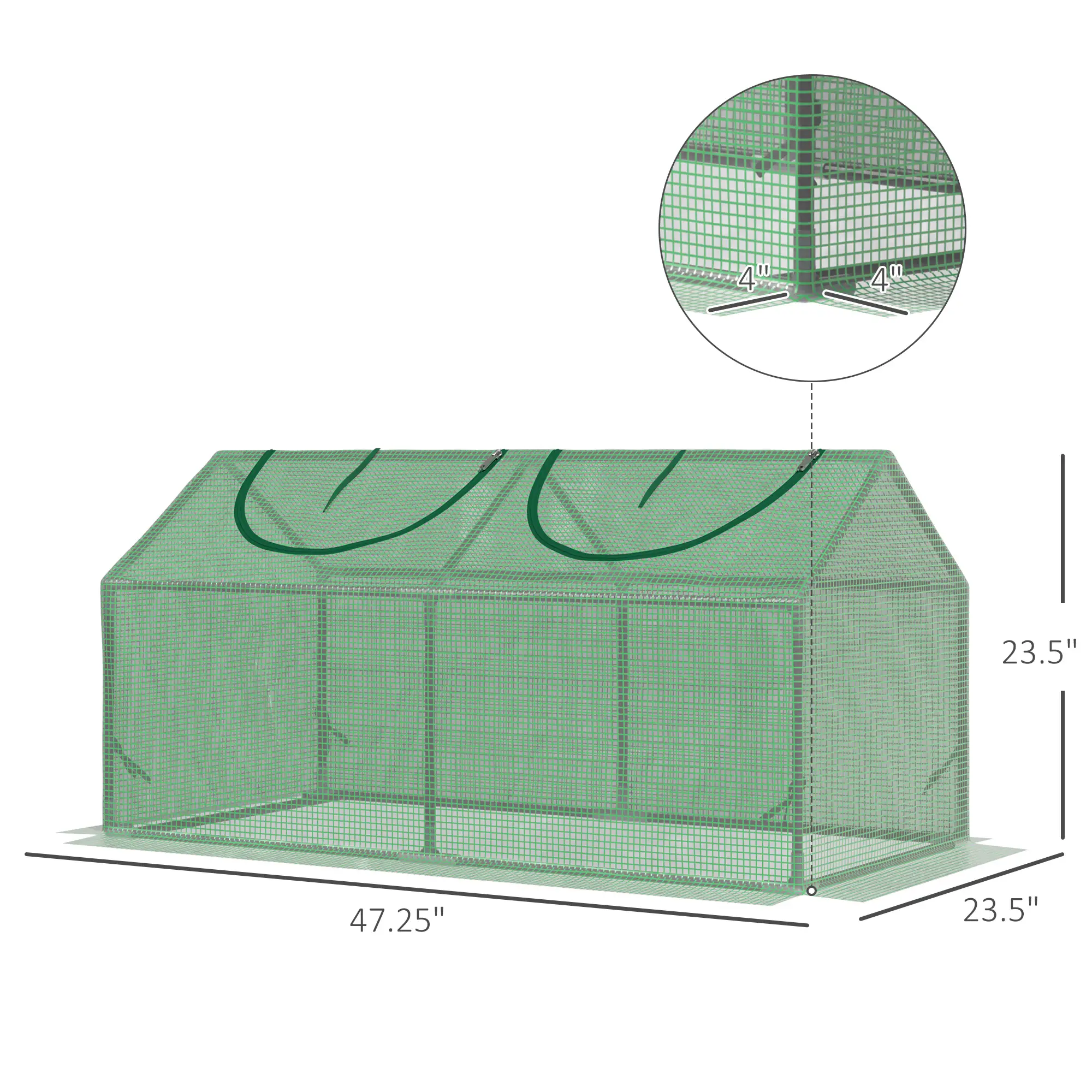47" x 24" x 24" Portable Mini Greenhouse, Steel Frame, PE Cover, Green - Image 3