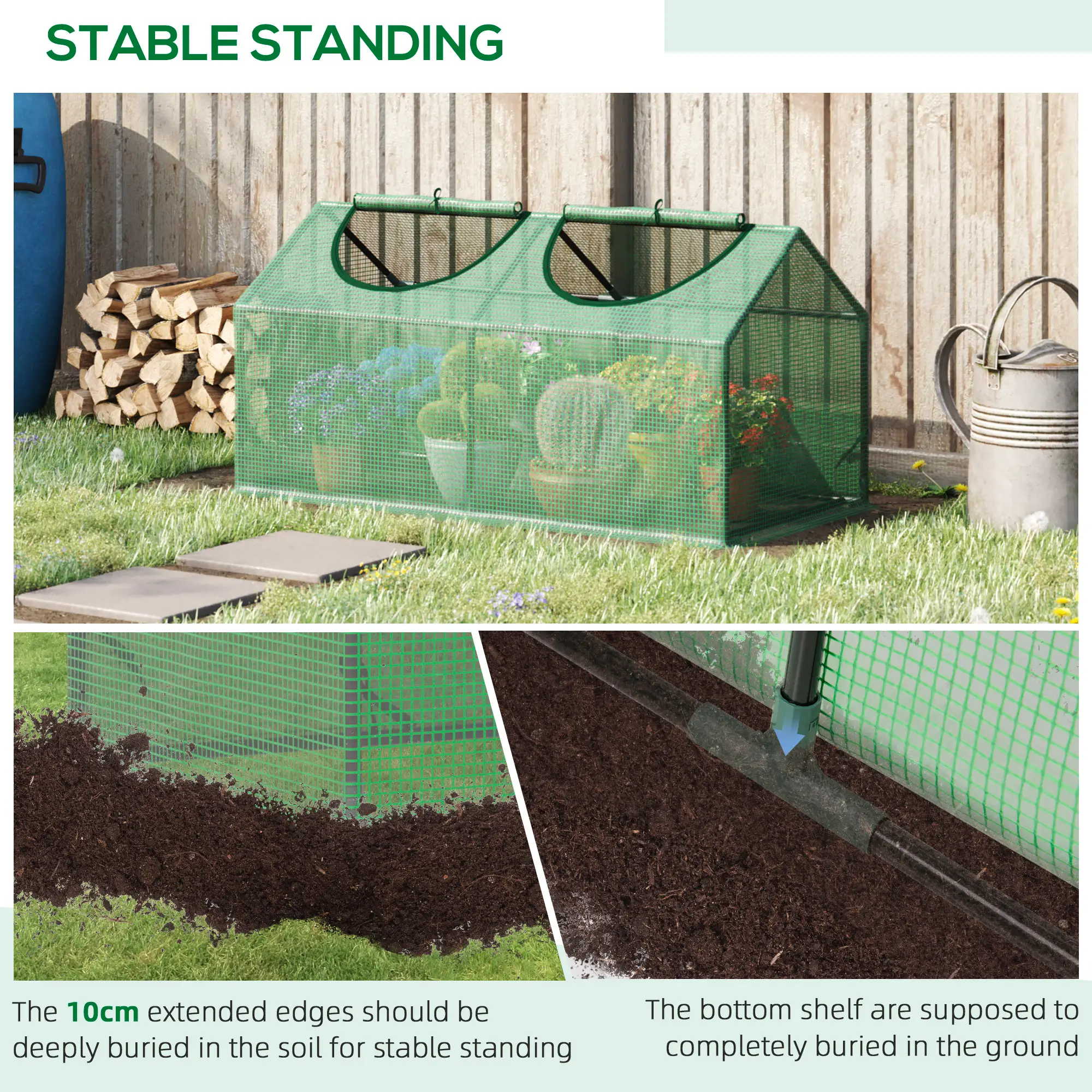 47" x 24" x 24" Portable Mini Greenhouse, Steel Frame, PE Cover, Green - Image 6