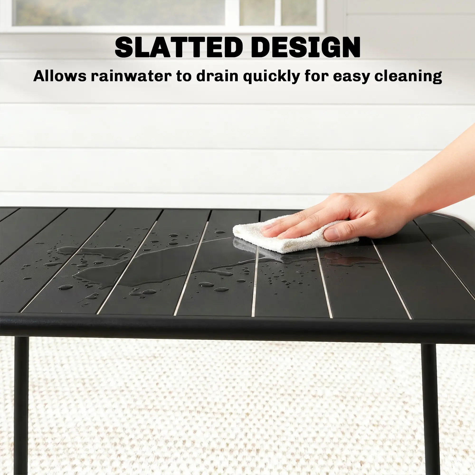 47" x 28" Outdoor Dining Table for 4, Rectangular Patio Table with Slatted Top and Rounded Edges, Grey - Image 6