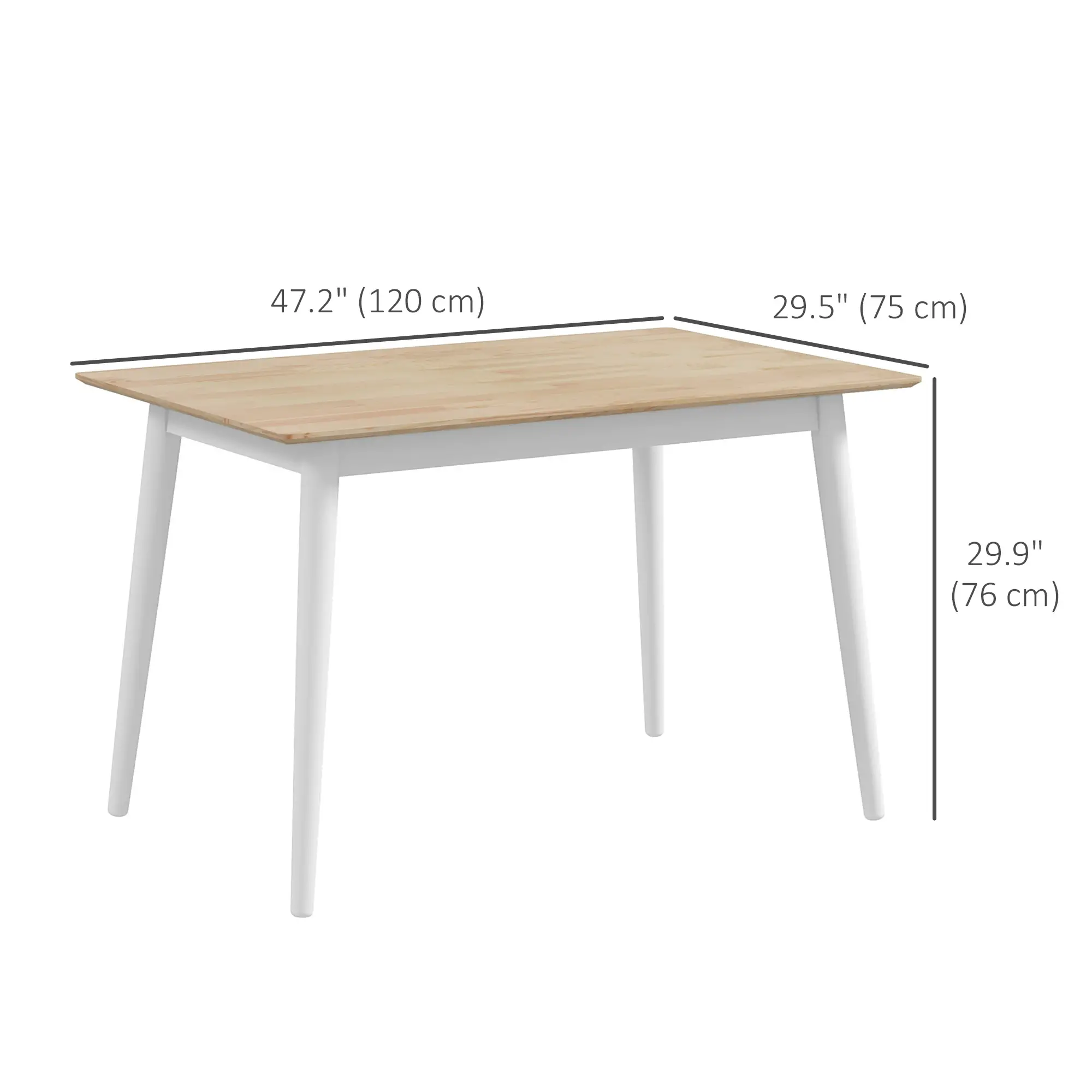 47" x 30" Dining Table, Farmhouse Dining Room Table with Pine Wood Frame and Angled Legs, Natural - Image 3