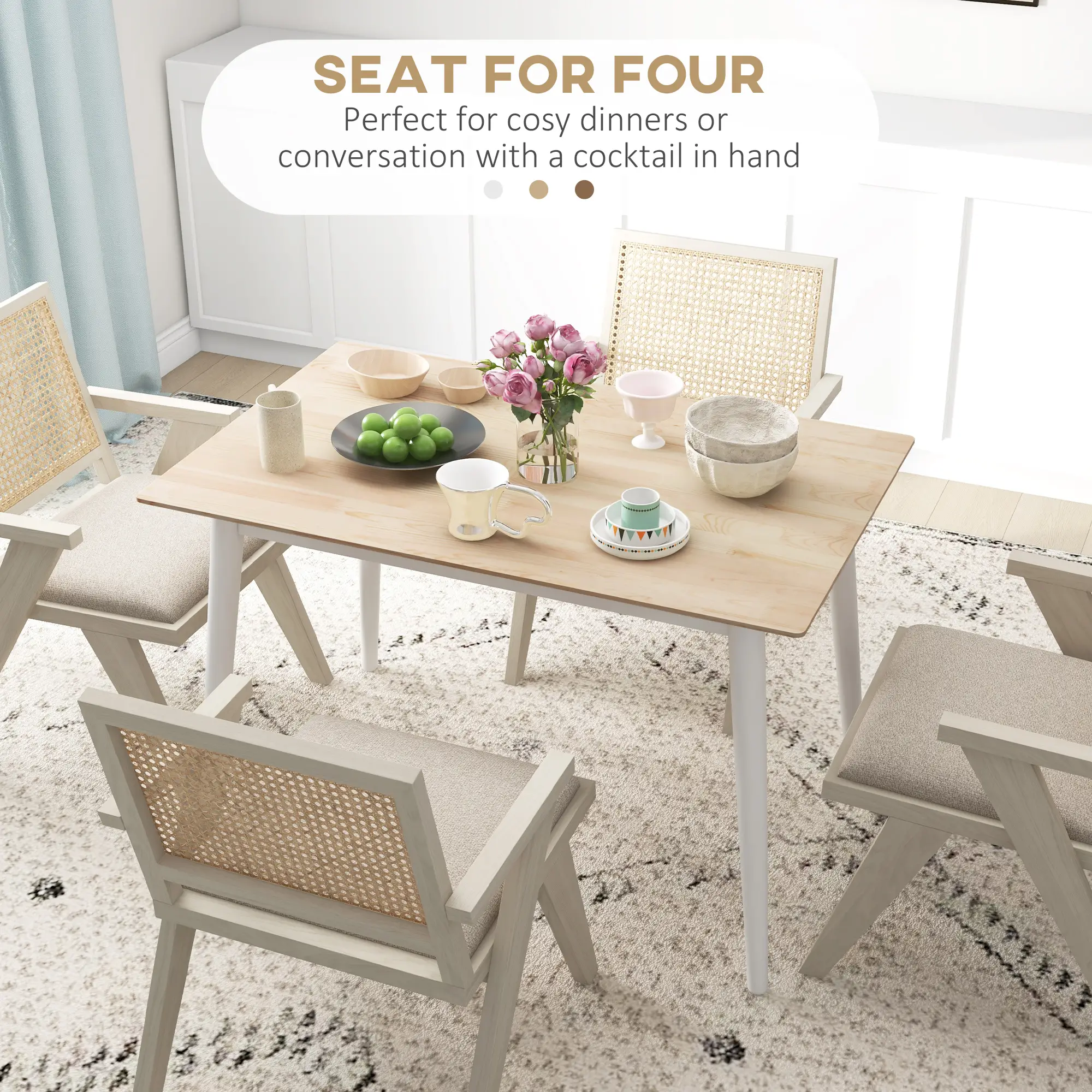47" x 30" Dining Table, Farmhouse Dining Room Table with Pine Wood Frame and Angled Legs, Natural - Image 4
