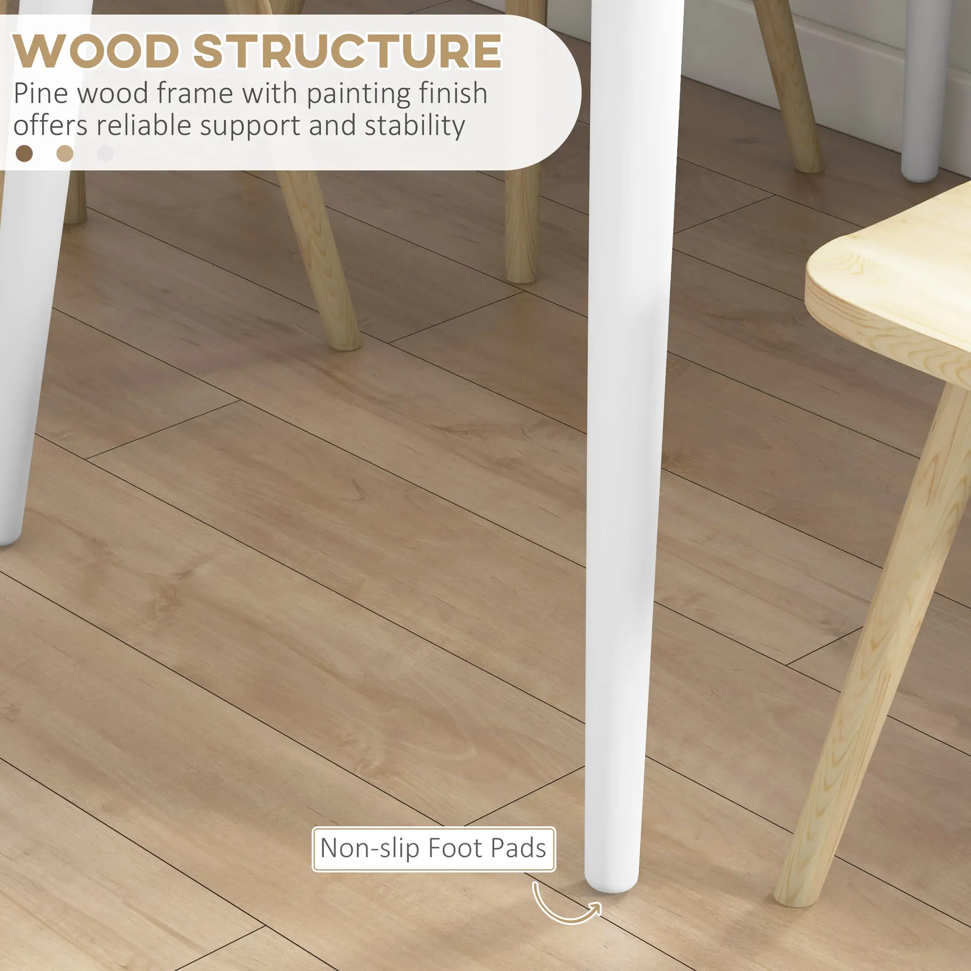 47" x 30" Dining Table, Farmhouse Dining Room Table with Pine Wood Frame and Angled Legs, Natural - Image 5