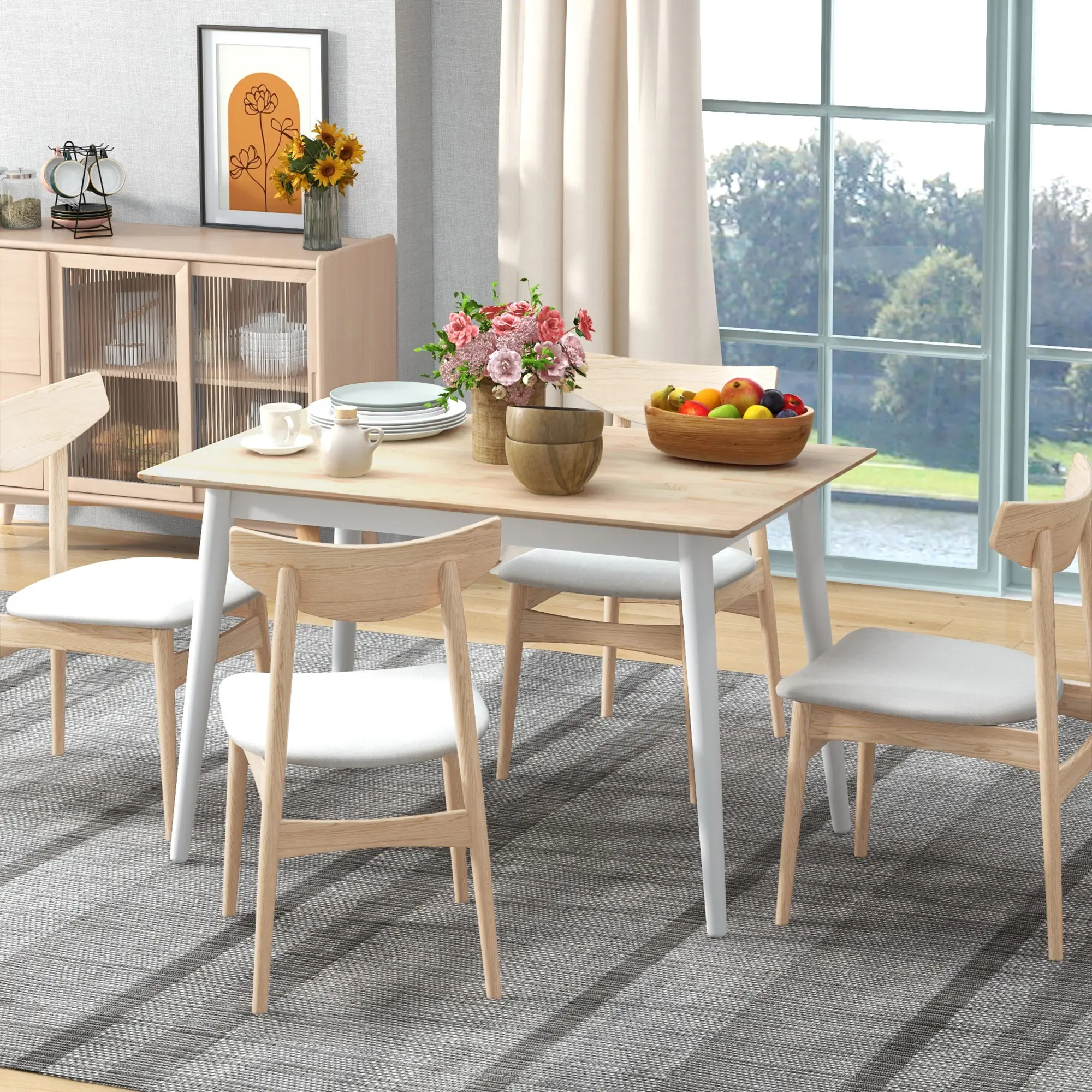 47" x 30" Dining Table, Farmhouse Dining Room Table with Pine Wood Frame and Angled Legs, Natural - Image 6