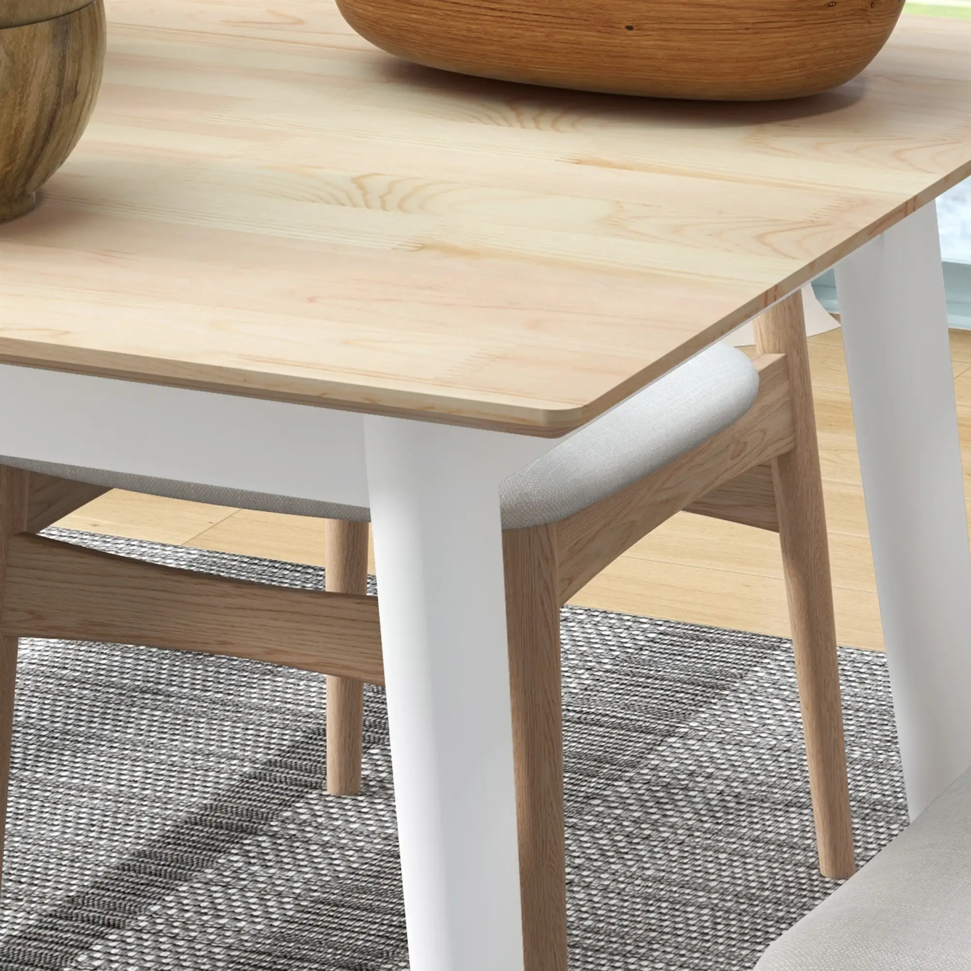 47" x 30" Dining Table, Farmhouse Dining Room Table with Pine Wood Frame and Angled Legs, Natural - Image 7