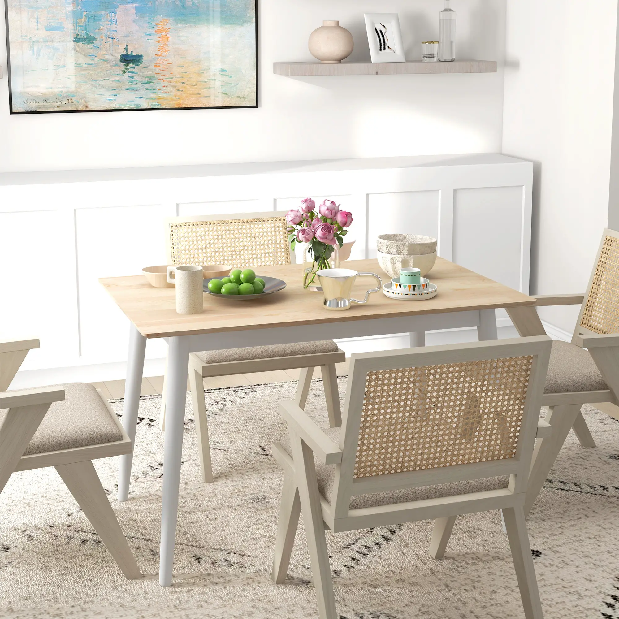 47" x 30" Dining Table, Farmhouse Dining Room Table with Pine Wood Frame and Angled Legs, Natural - Image 8