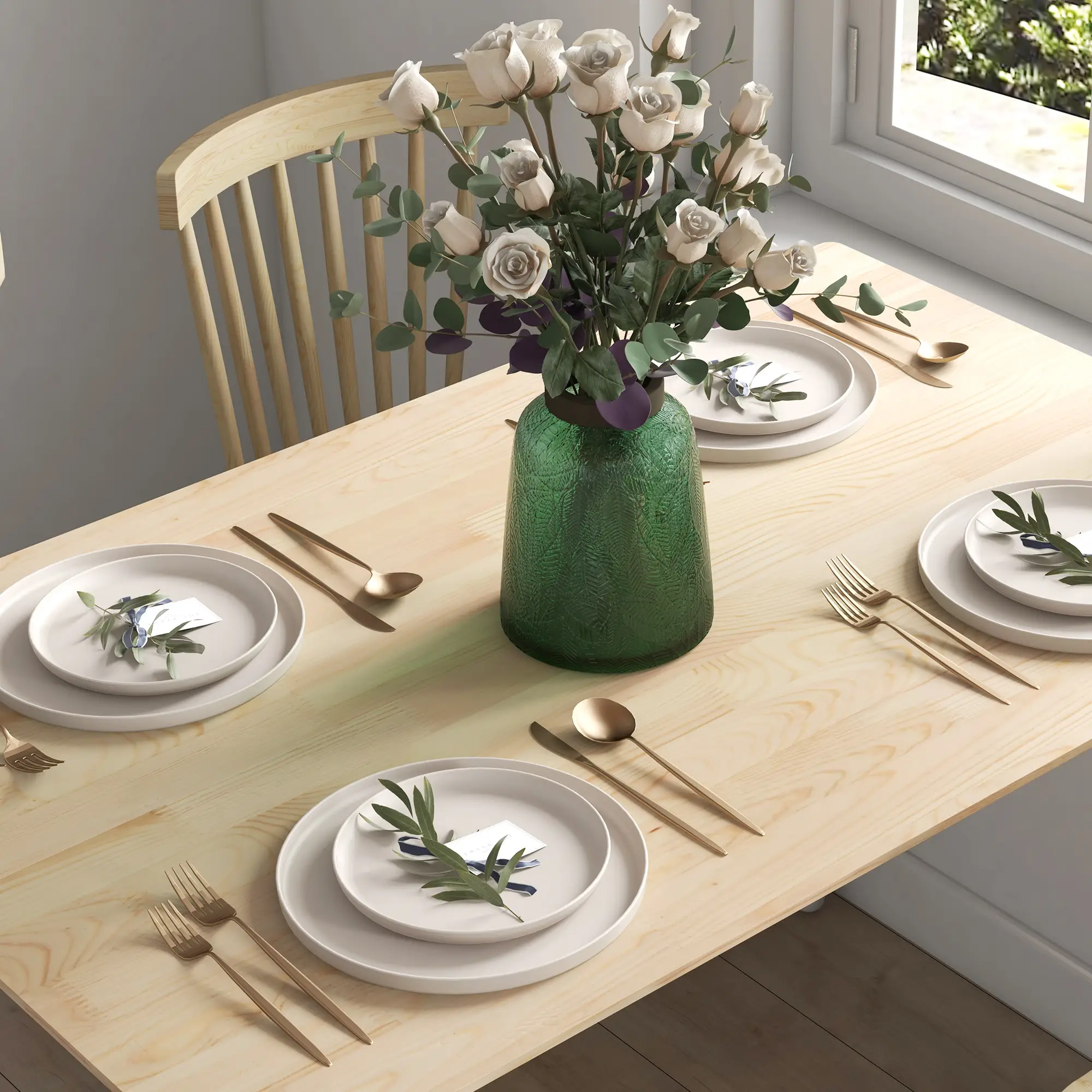 47" x 30" Dining Table, Farmhouse Dining Room Table with Pine Wood Frame and Angled Legs, Natural - Image 9