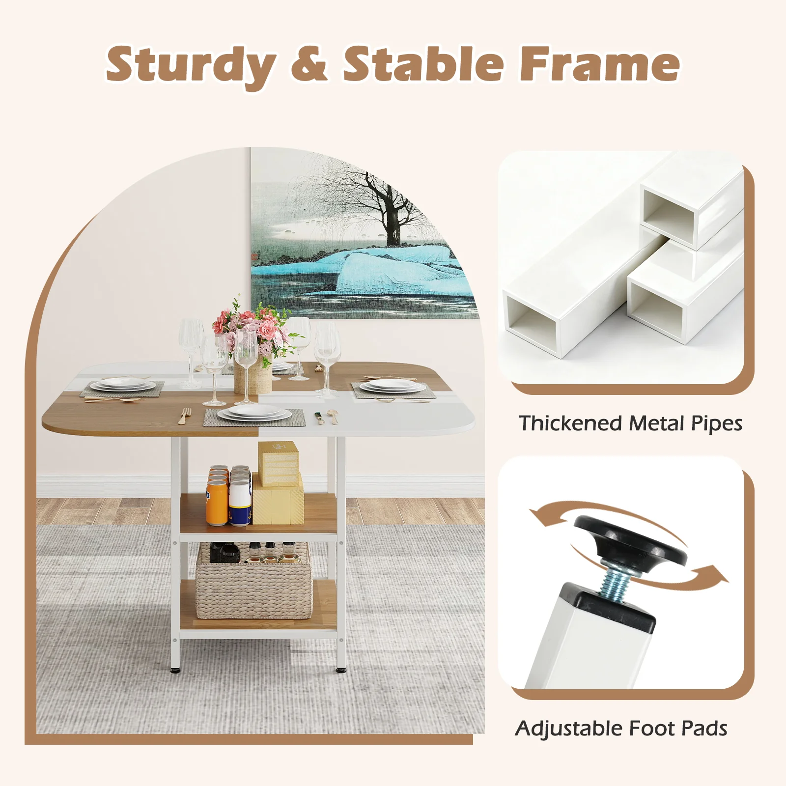 47.5 inch Modern Dining Table Square Kitchen Table with Mix-colored Tabletop, Natural - Image 10