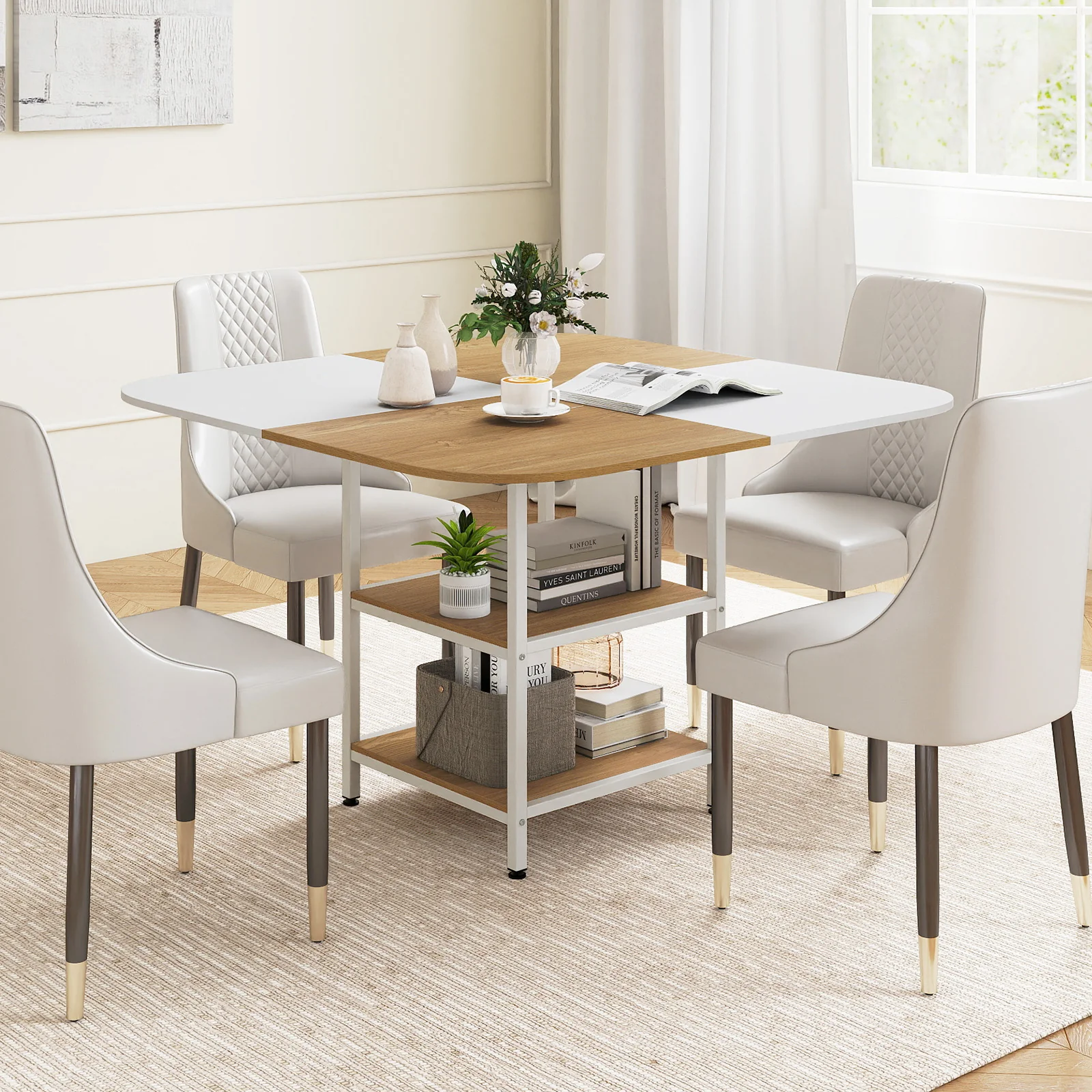 47.5 inch Modern Dining Table Square Kitchen Table with Mix-colored Tabletop, Natural - Image 2