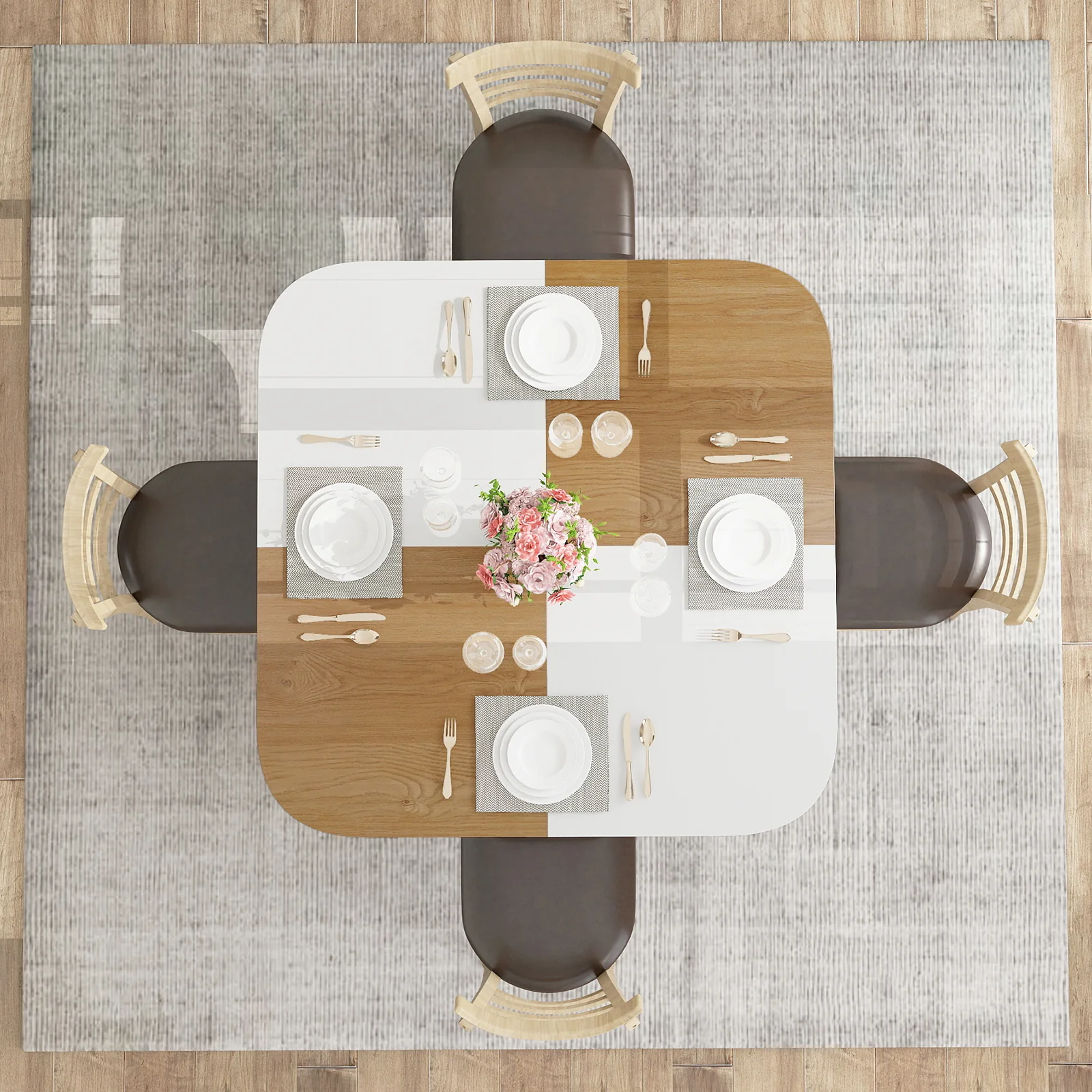 47.5 inch Modern Dining Table Square Kitchen Table with Mix-colored Tabletop, Natural - Image 3
