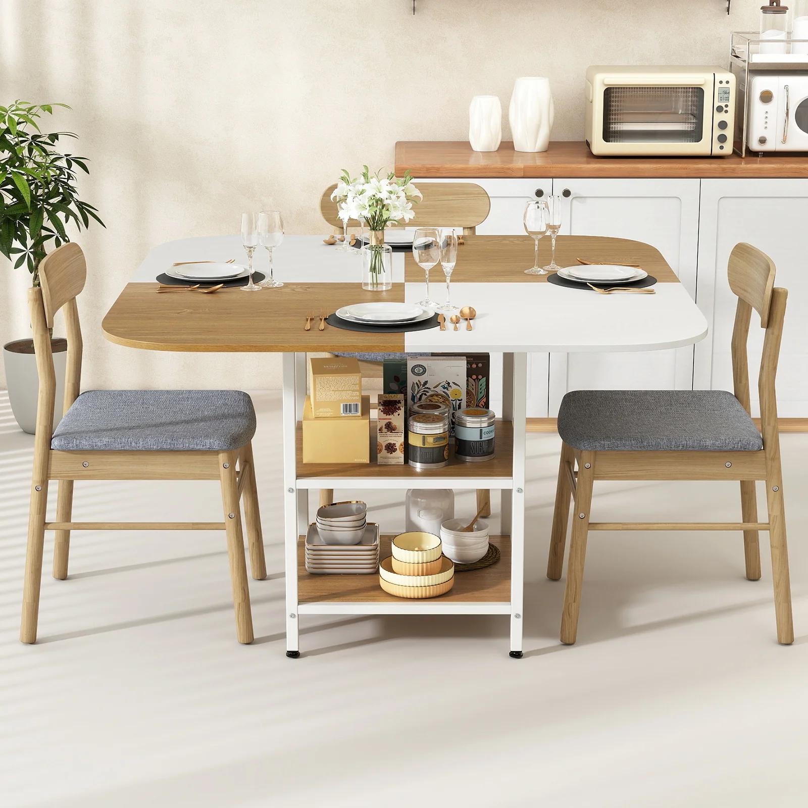 47.5 inch Modern Dining Table Square Kitchen Table with Mix-colored Tabletop, Natural - Image 7