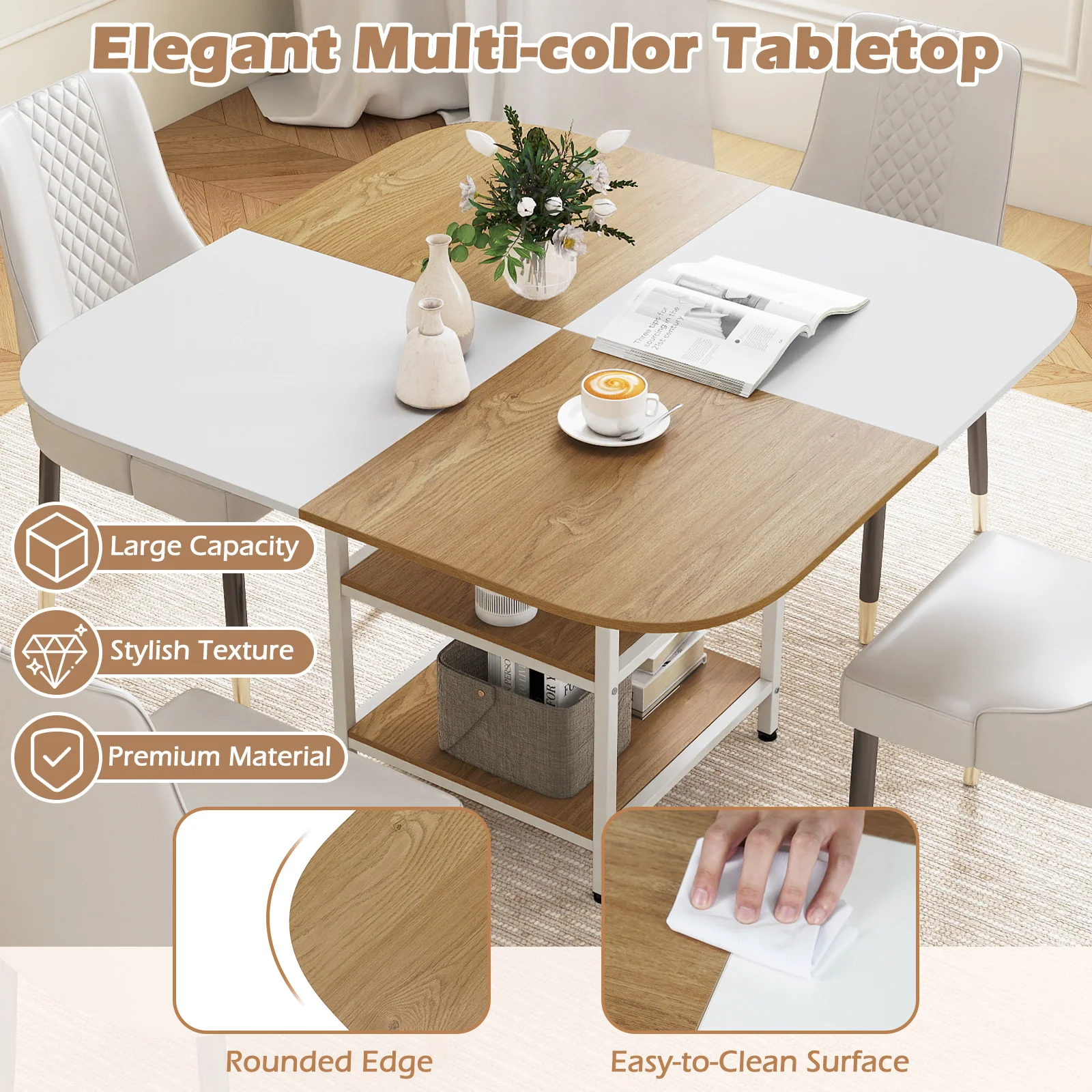 47.5 inch Modern Dining Table Square Kitchen Table with Mix-colored Tabletop, Natural - Image 8