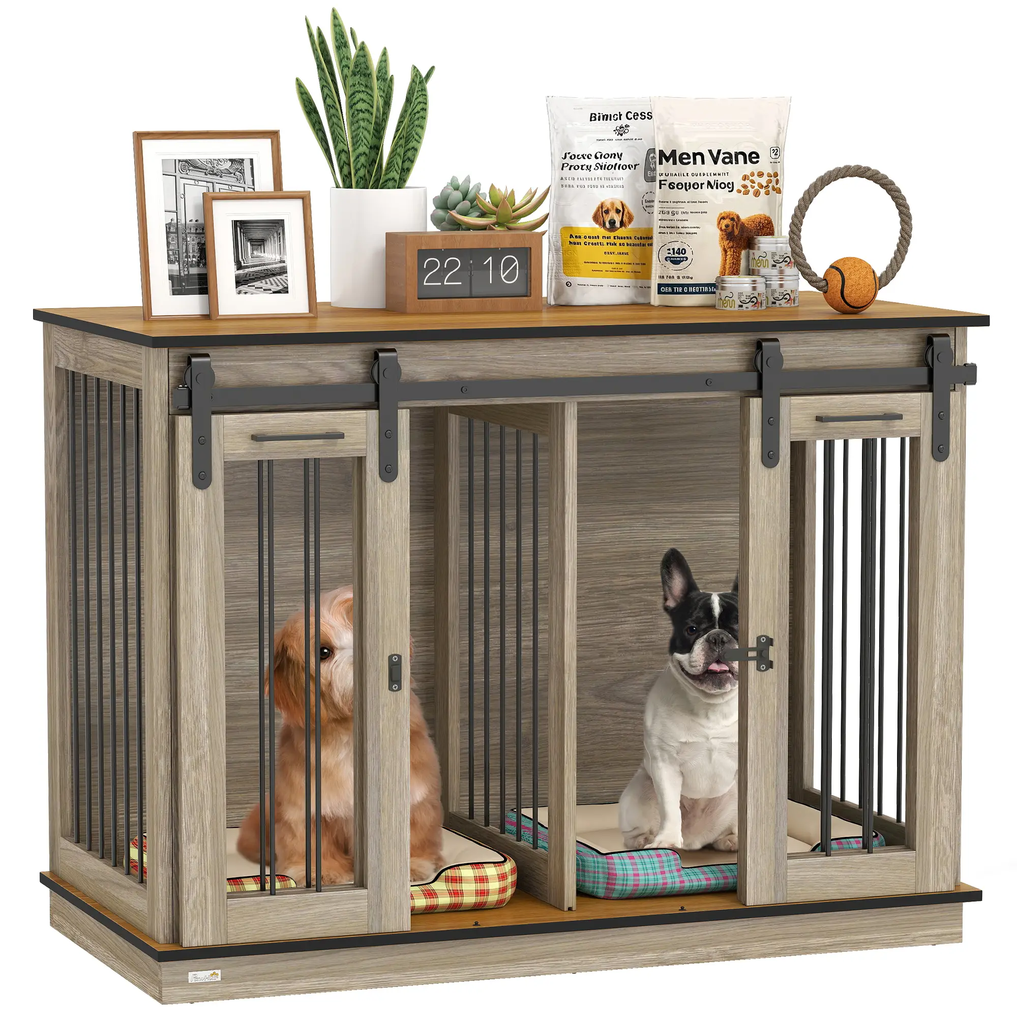 47in Wooden Dog Crate Furniture, Kennel TV Stand, Pet House Side Table, Oak