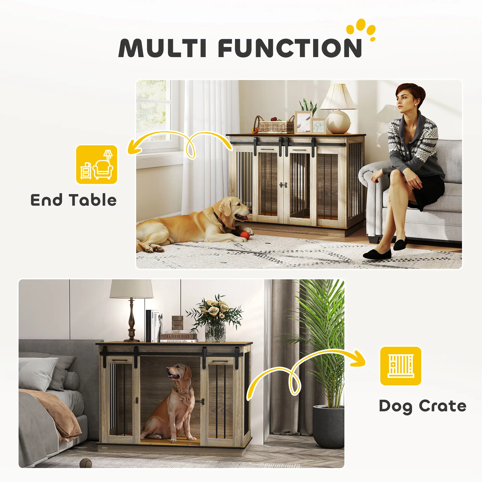 47in Wooden Dog Crate Furniture, Kennel TV Stand, Pet House Side Table, Oak - Image 4