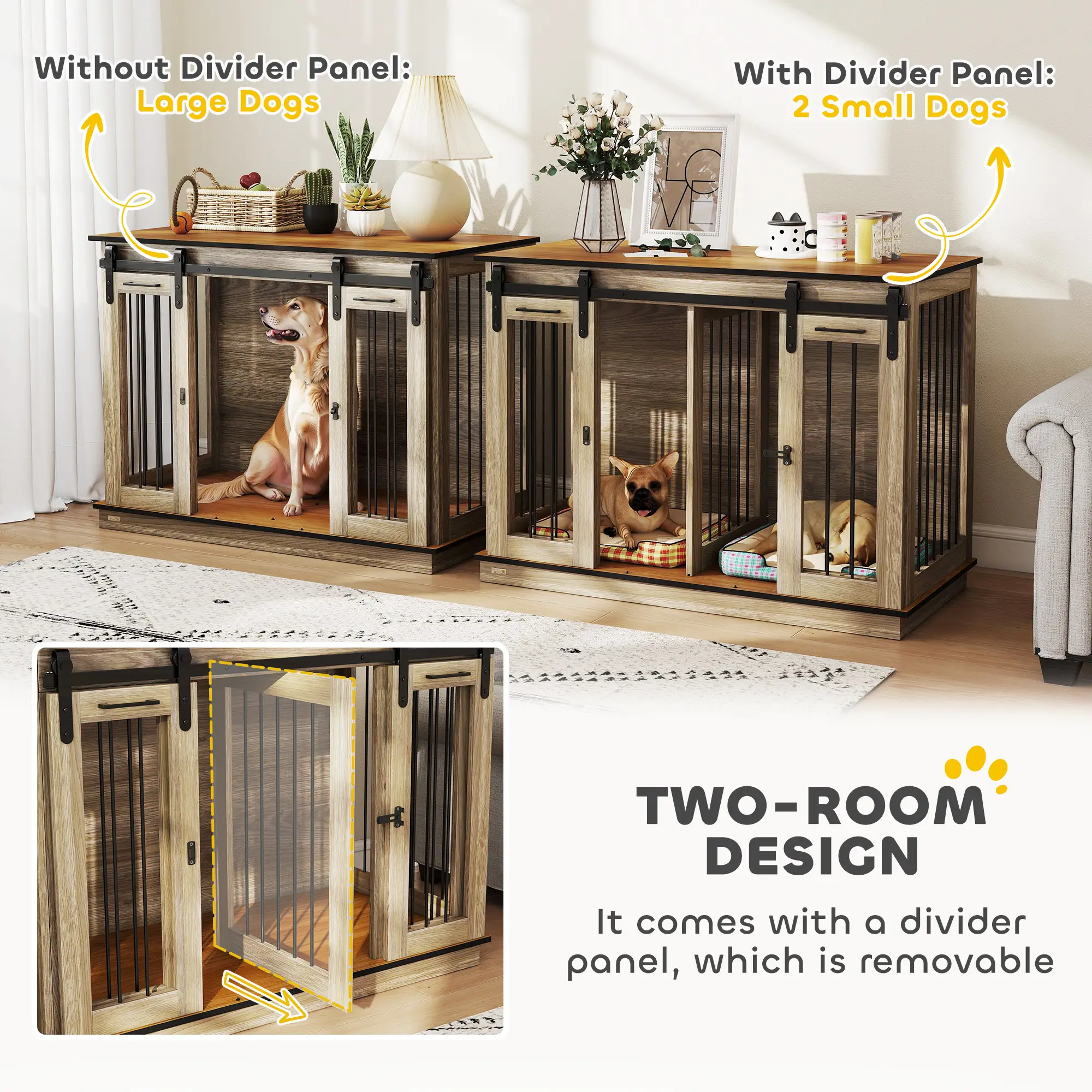 47in Wooden Dog Crate Furniture, Kennel TV Stand, Pet House Side Table, Oak - Image 5