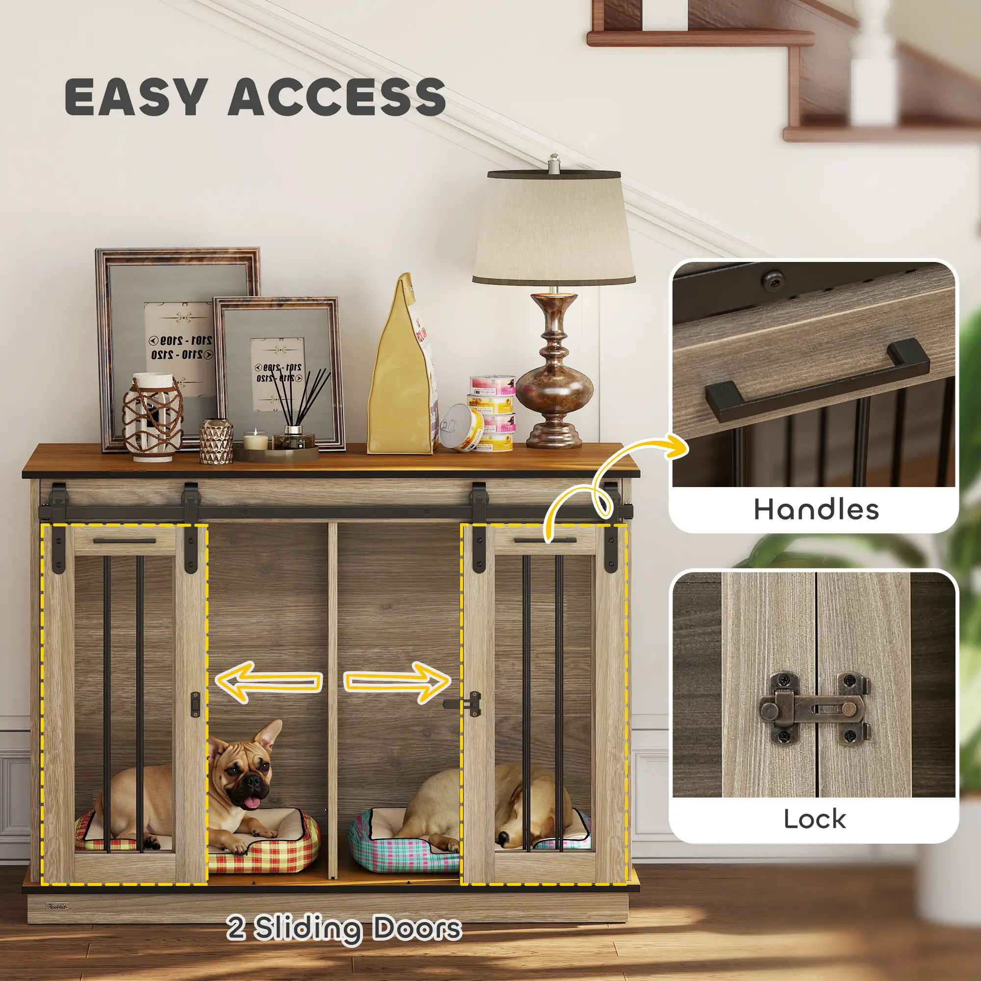 47in Wooden Dog Crate Furniture, Kennel TV Stand, Pet House Side Table, Oak - Image 6
