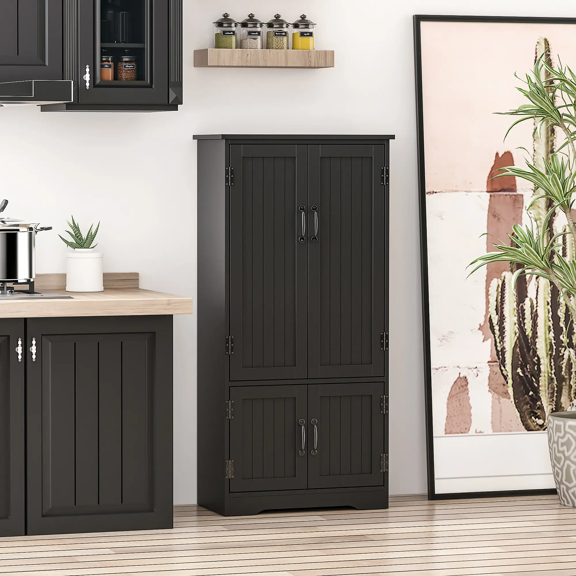 48" 4-Door Storage Cabinet, Adjustable Shelves, Black - Image 2