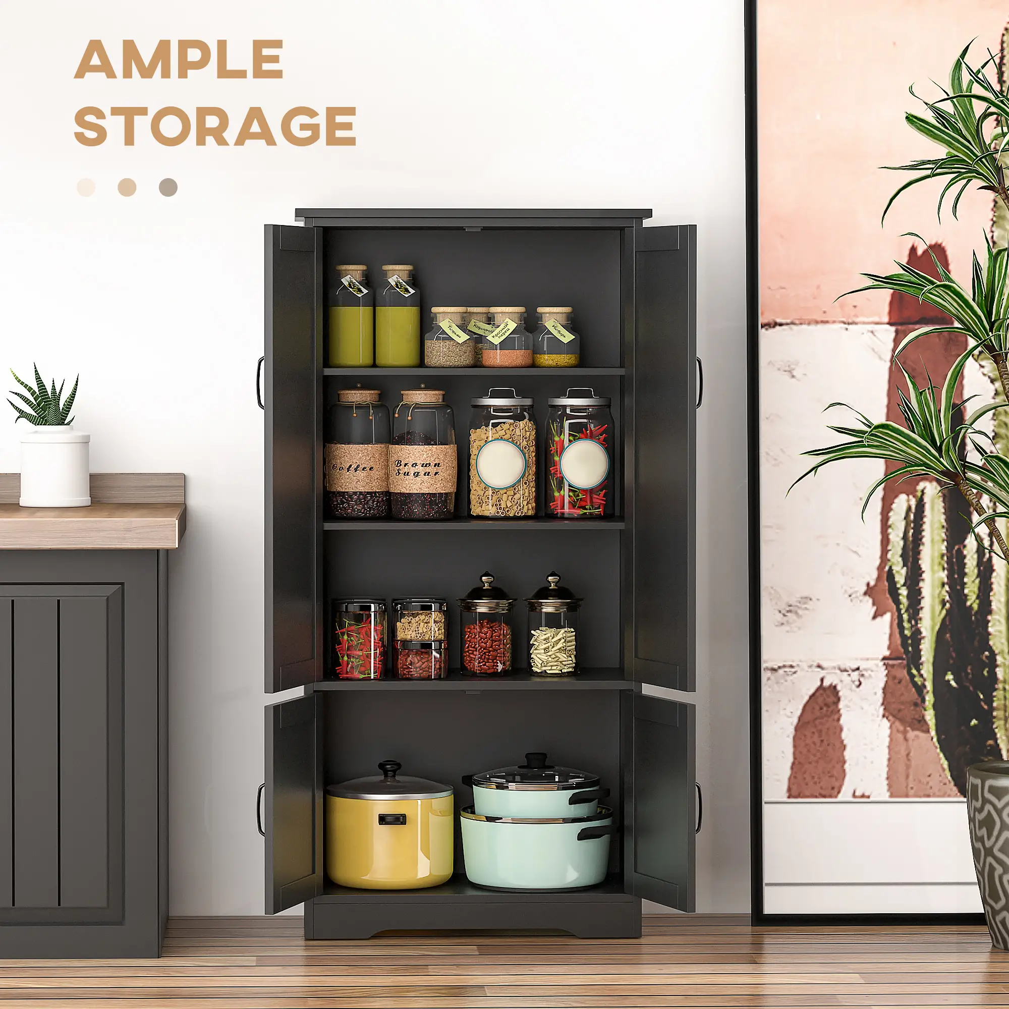 48" 4-Door Storage Cabinet, Adjustable Shelves, Black - Image 4