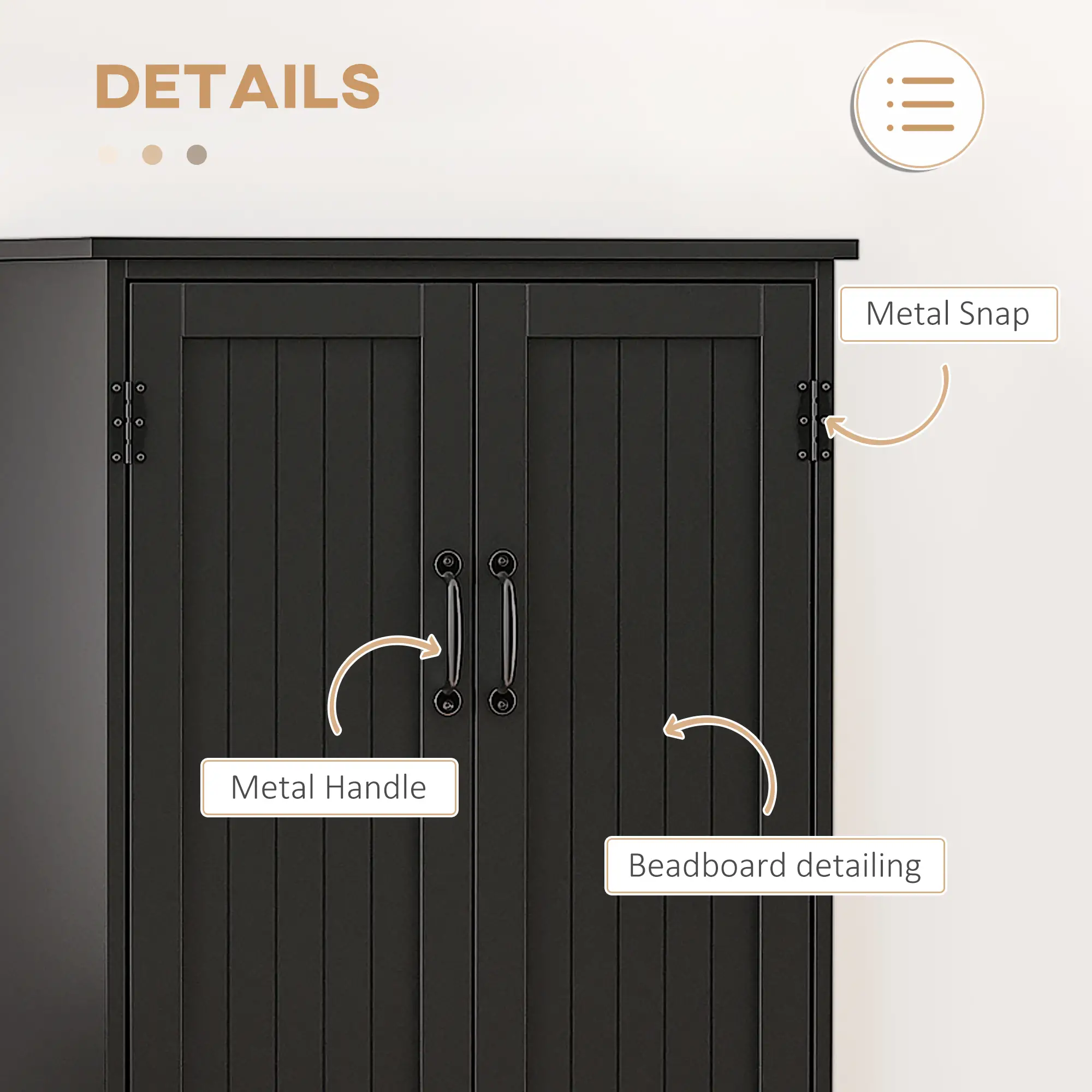 48" 4-Door Storage Cabinet, Adjustable Shelves, Black - Image 5