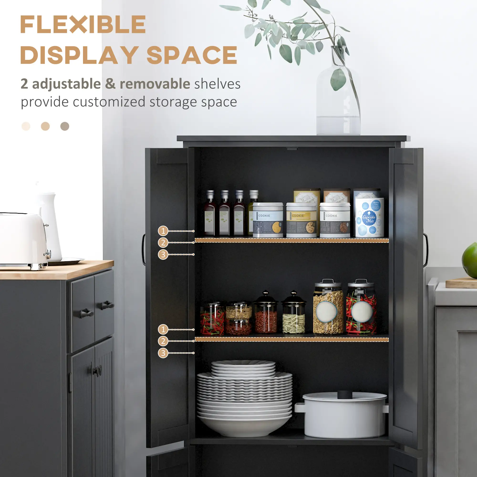 48" 4-Door Storage Cabinet, Adjustable Shelves, Black - Image 6