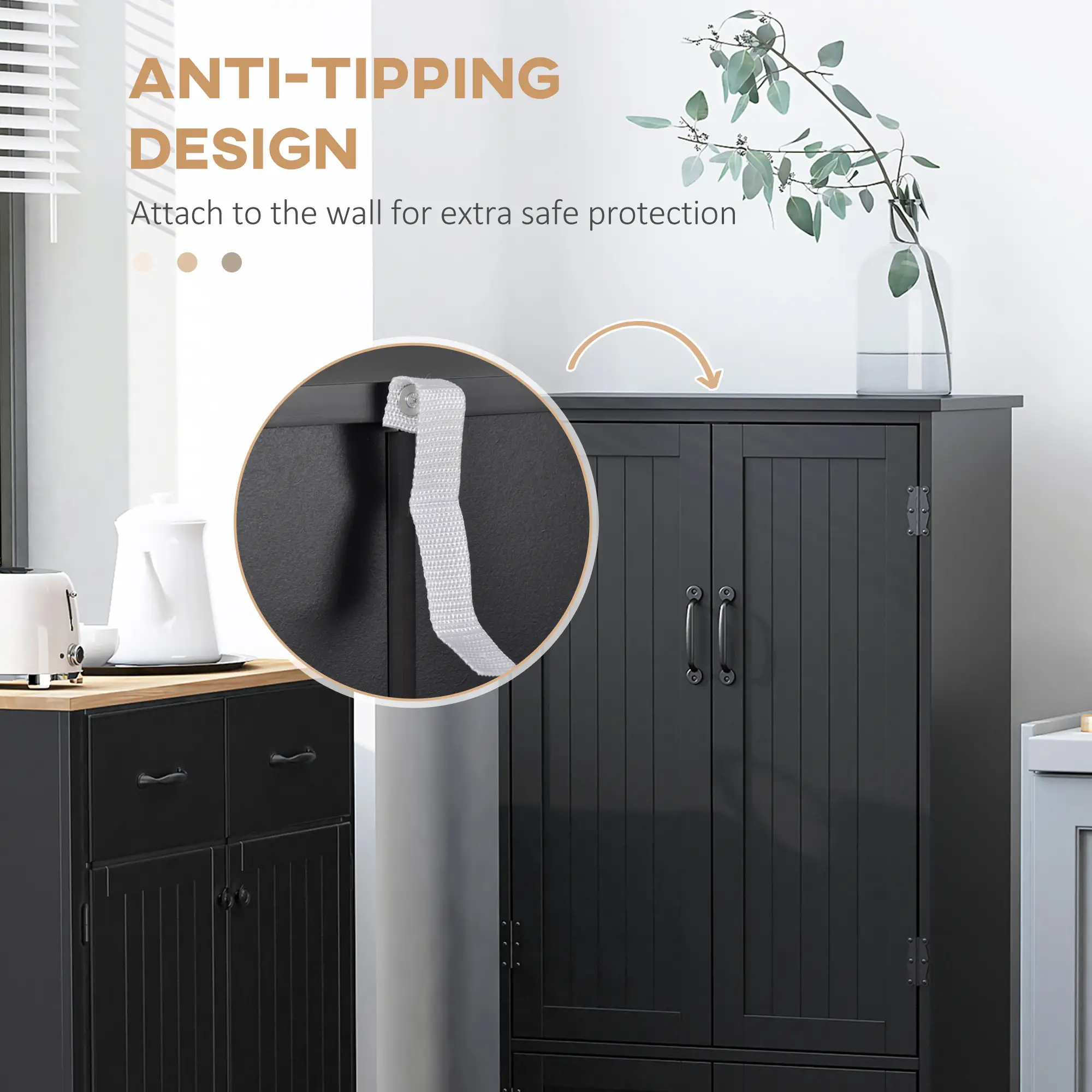 48" 4-Door Storage Cabinet, Adjustable Shelves, Black - Image 7
