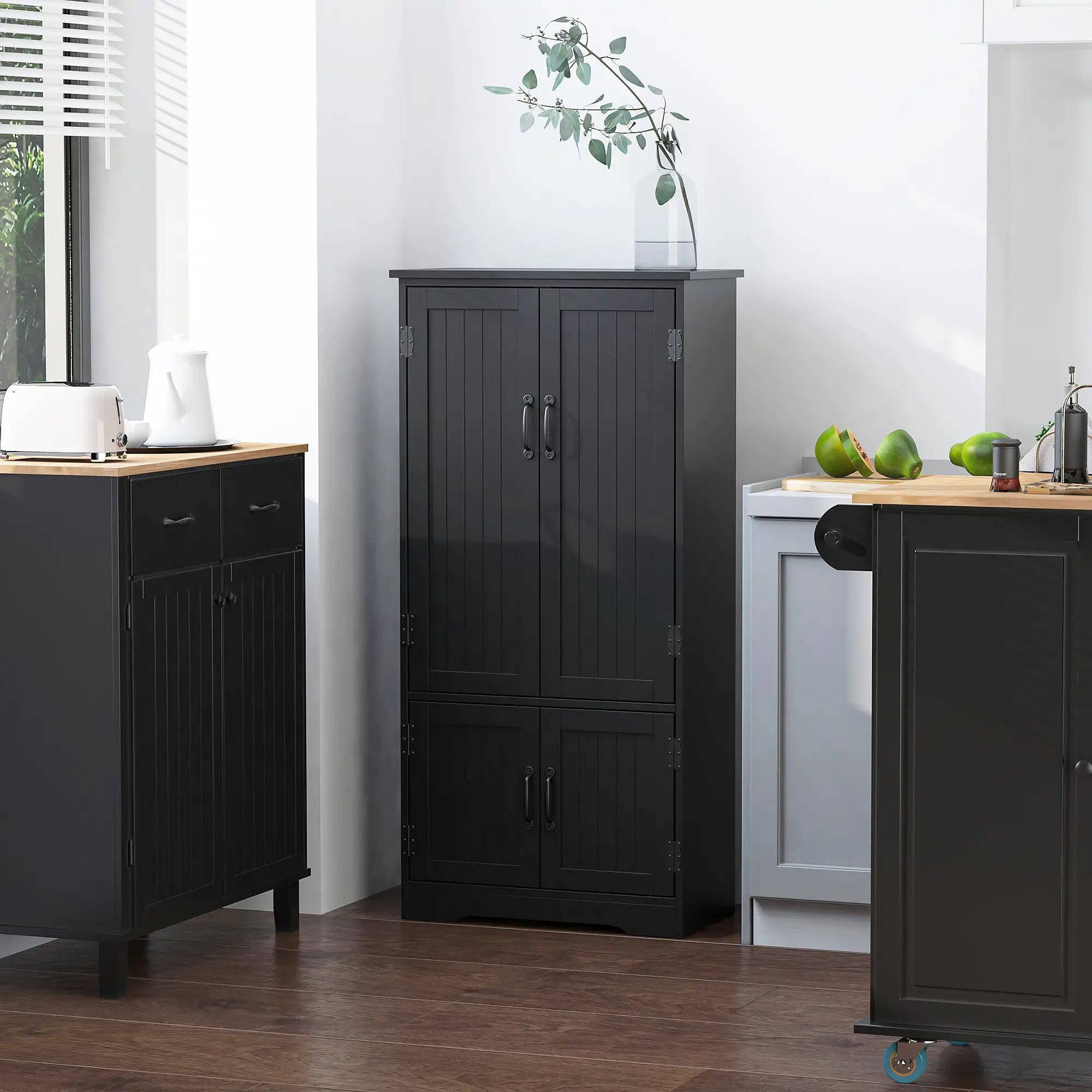 48" 4-Door Storage Cabinet, Adjustable Shelves, Black - Image 8