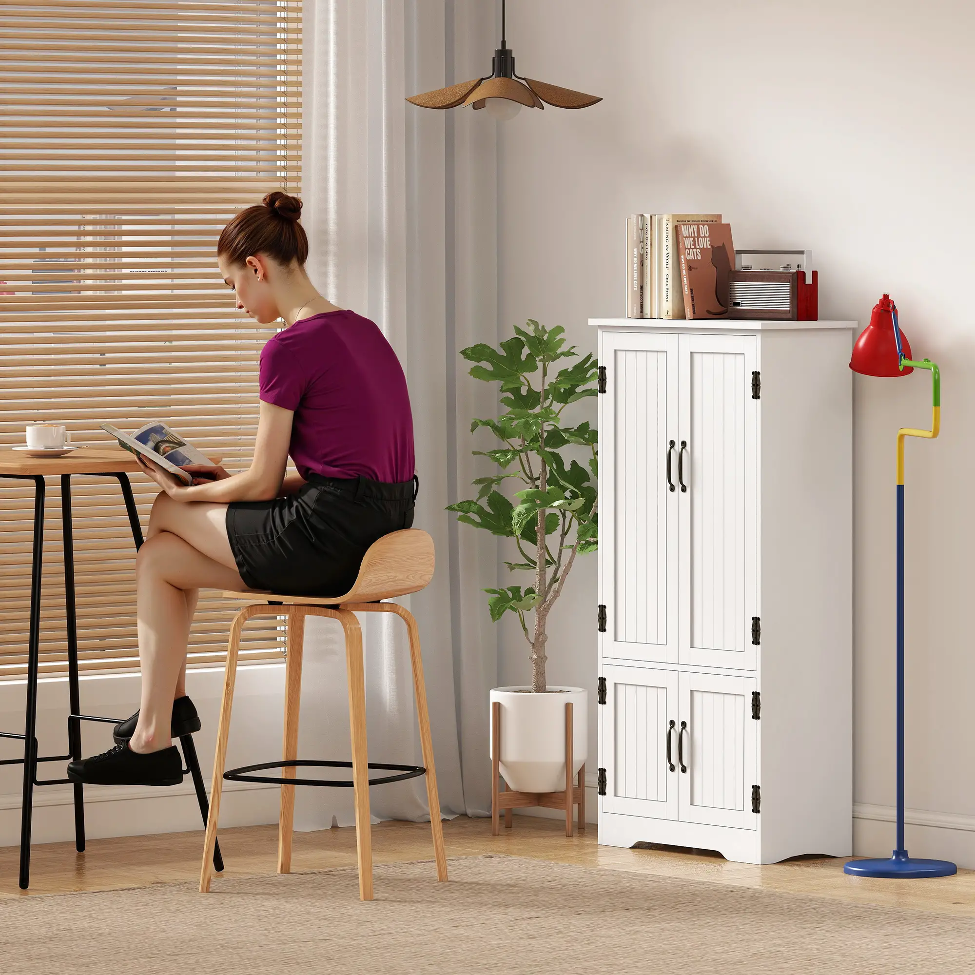 48" 4-Door Storage Cabinet, Adjustable Shelves, White - Image 10