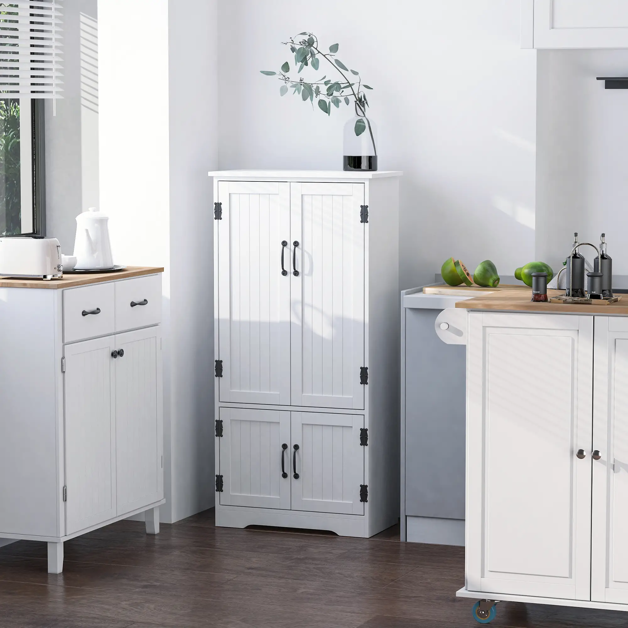 48" 4-Door Storage Cabinet, Adjustable Shelves, White - Image 2