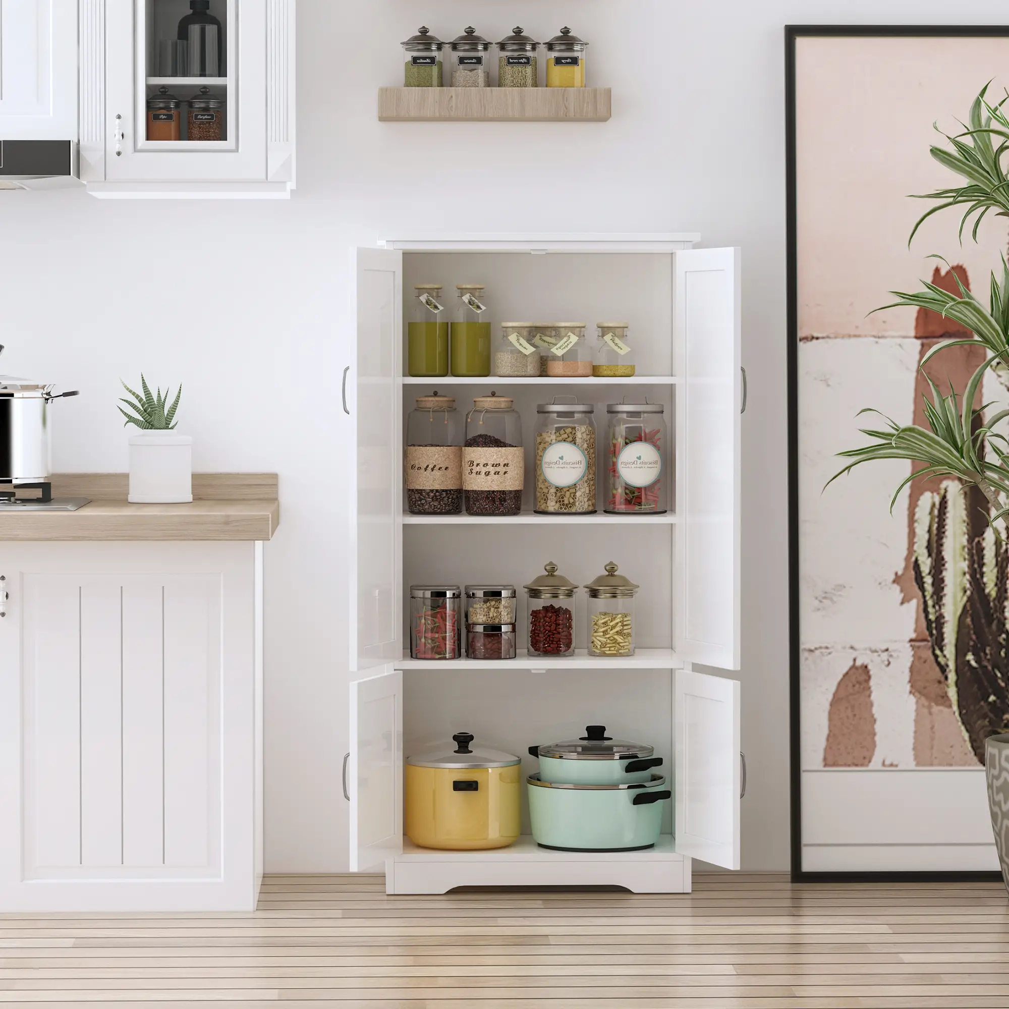 48" 4-Door Storage Cabinet, Adjustable Shelves, White - Image 4