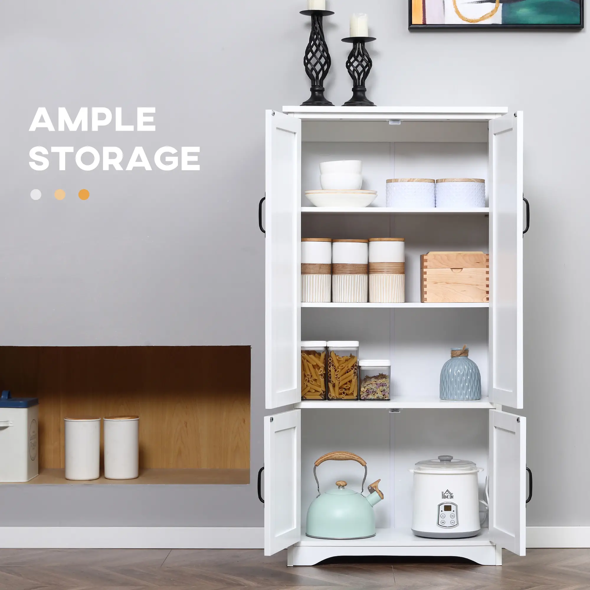 48" 4-Door Storage Cabinet, Adjustable Shelves, White - Image 5
