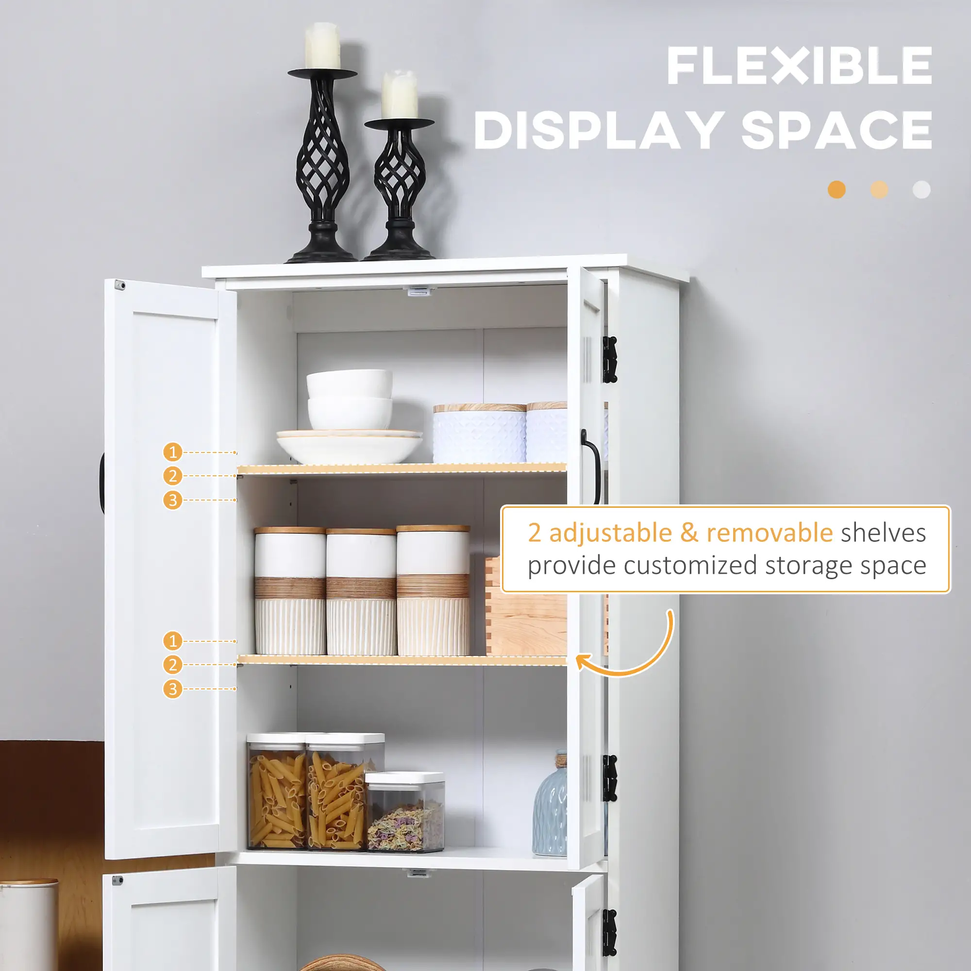 48" 4-Door Storage Cabinet, Adjustable Shelves, White - Image 6