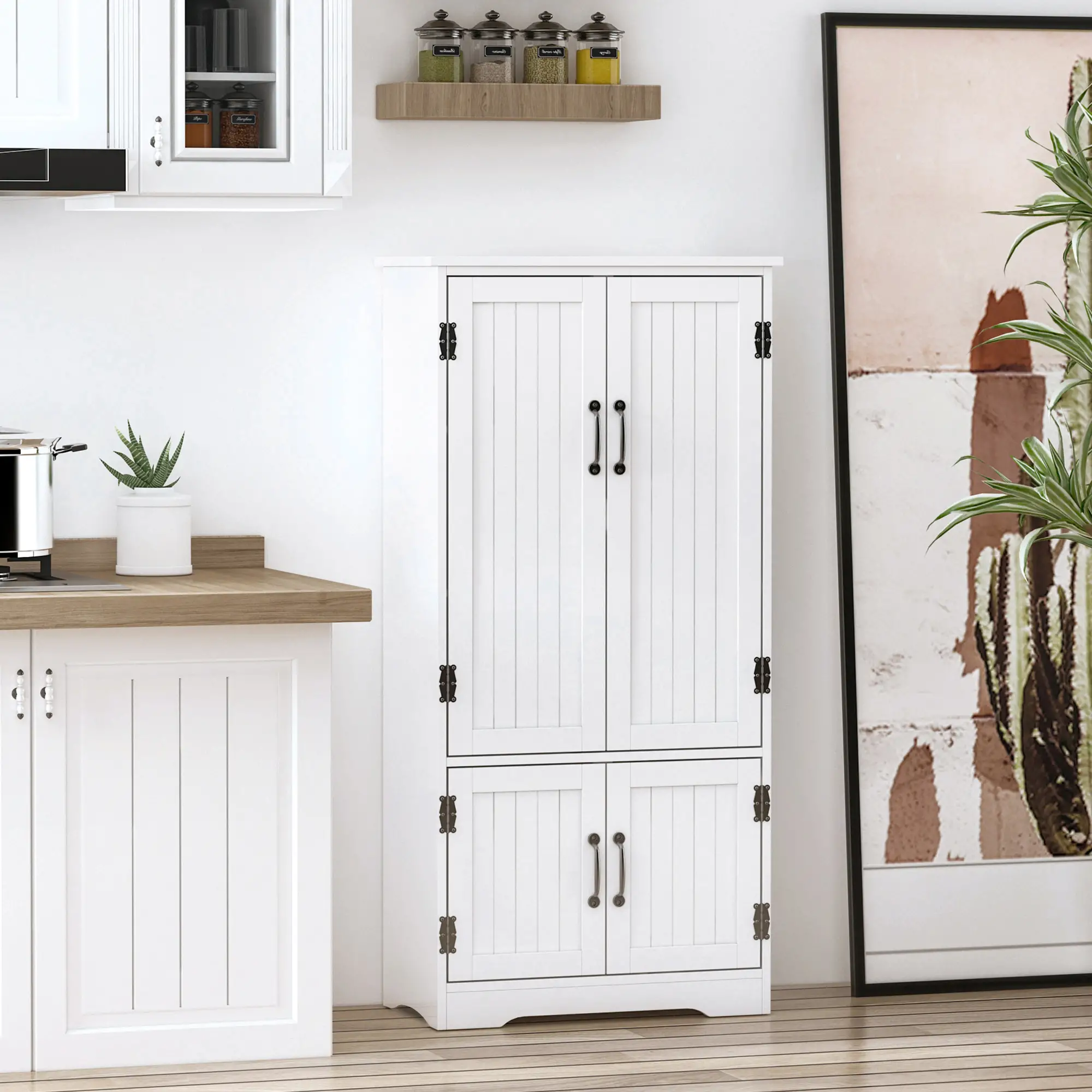 48" 4-Door Storage Cabinet, Adjustable Shelves, White - Image 8