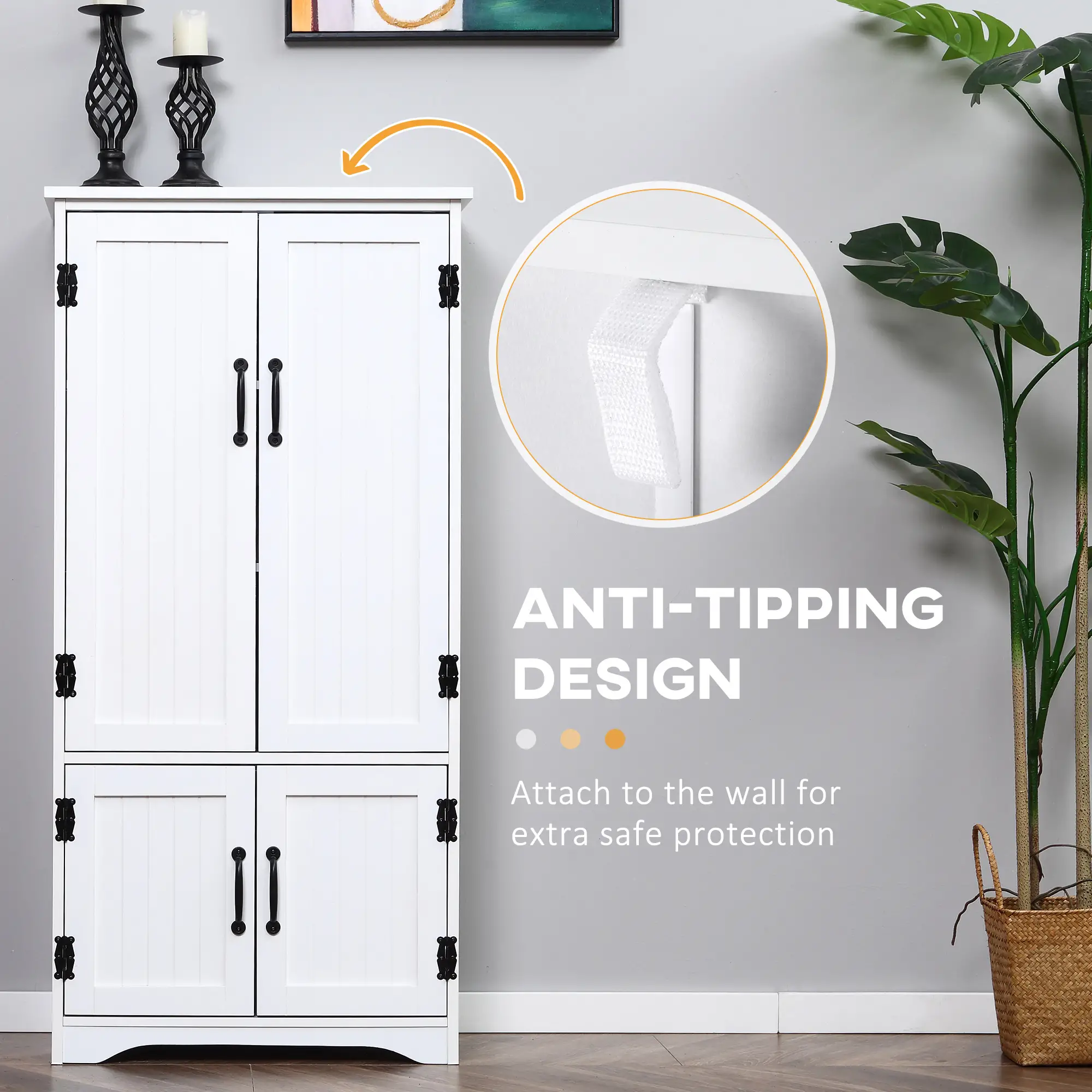 48" 4-Door Storage Cabinet, Adjustable Shelves, White - Image 9