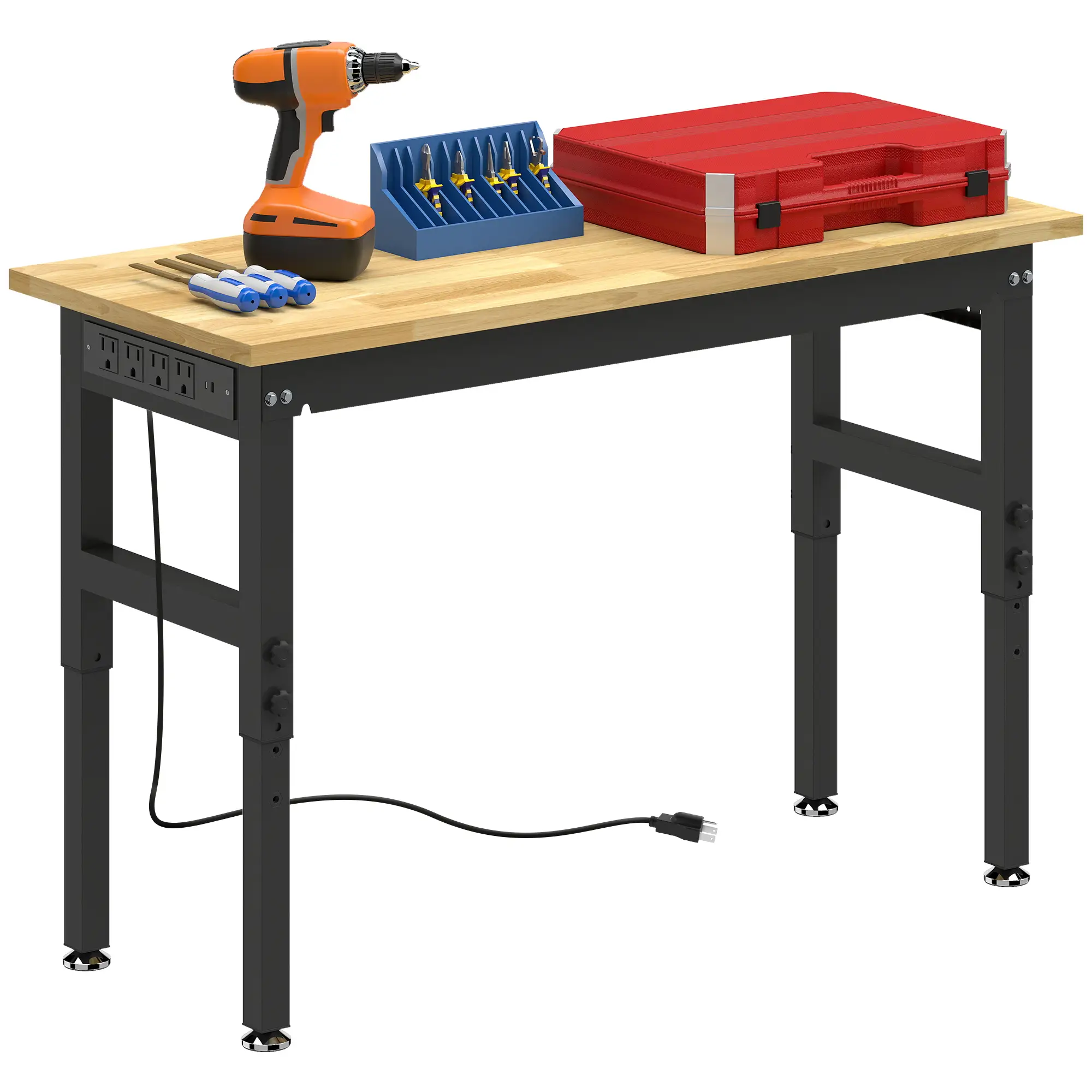 48" Adjustable Workbench, Heavy Duty Work Table with Rubber Wood Top, Power Outlets, Pegboard, 2000 LBS Capacity - Image 11