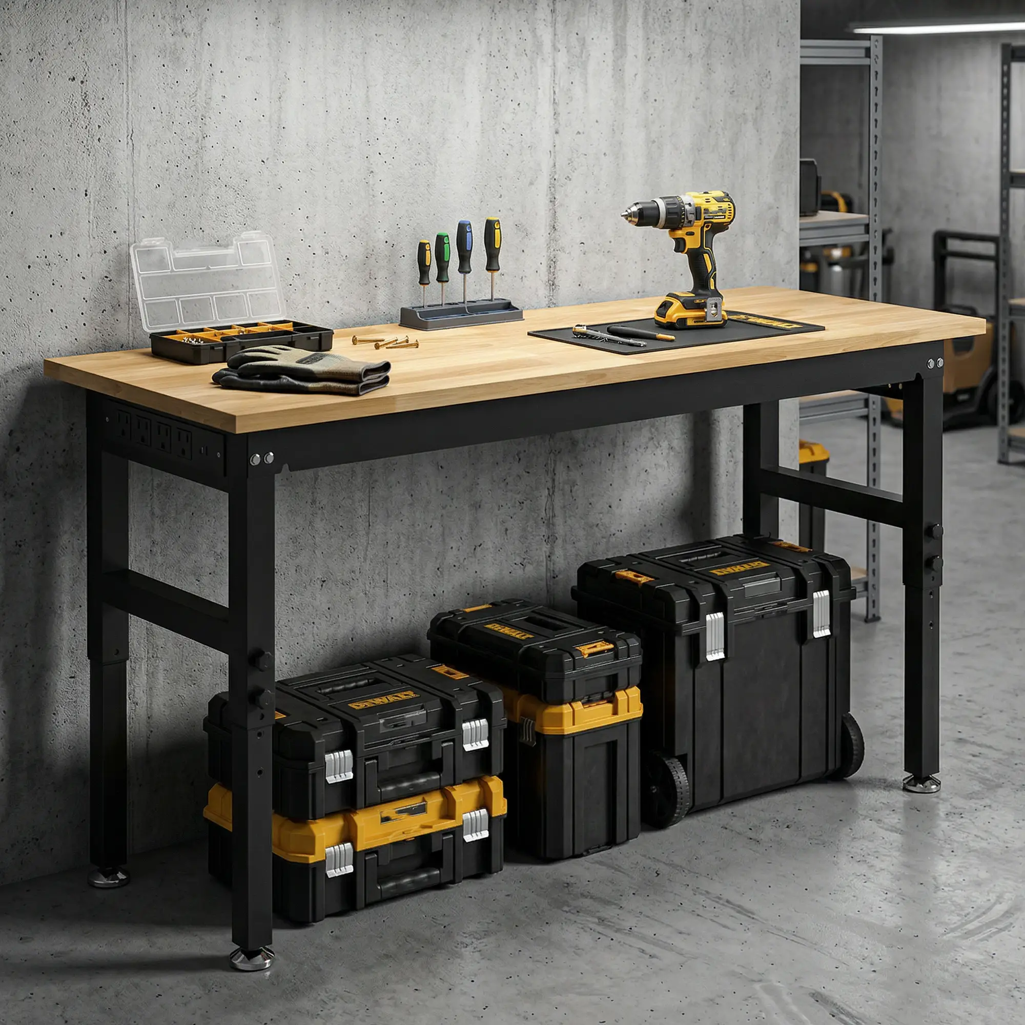 48" Adjustable Workbench, Heavy Duty Work Table with Rubber Wood Top, Power Outlets, Pegboard, 2000 LBS Capacity - Image 8