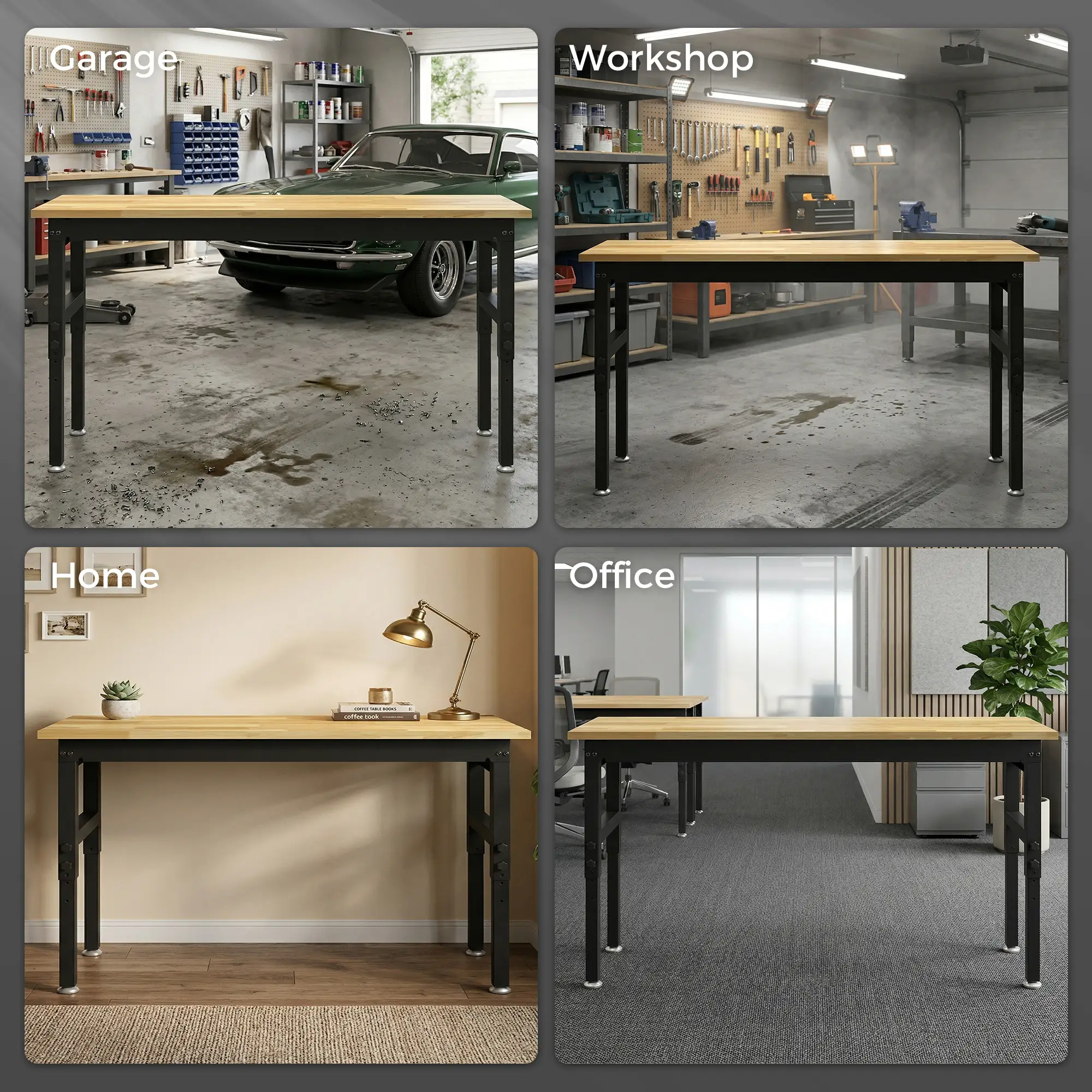 48" Adjustable Workbench, Heavy Duty Work Table with Rubber Wood Top, Power Outlets, Pegboard, 2000 LBS Capacity - Image 9