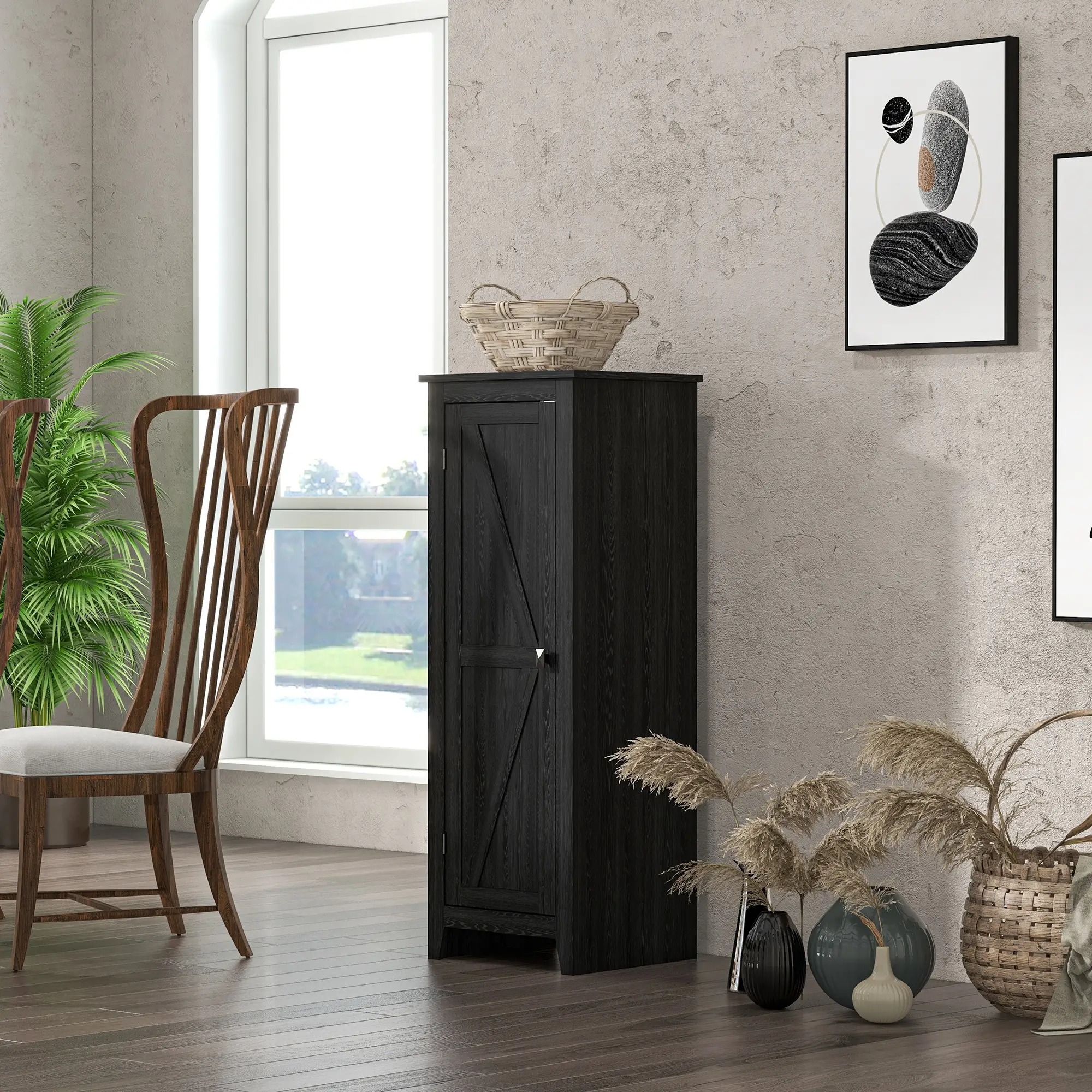 48" Farmhouse Kitchen Pantry Cabinet, Adjustable Shelves, Black - Image 2