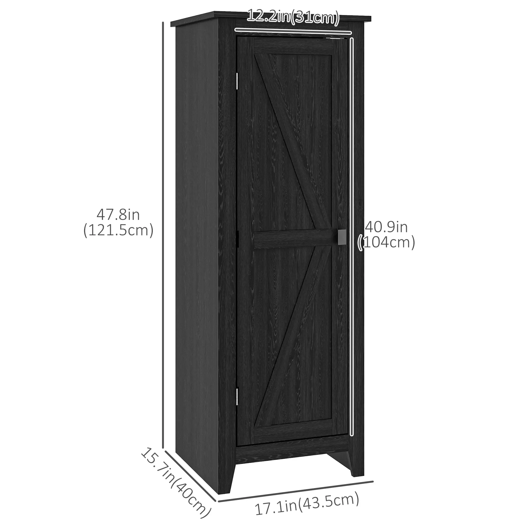 48" Farmhouse Kitchen Pantry Cabinet, Adjustable Shelves, Black - Image 3