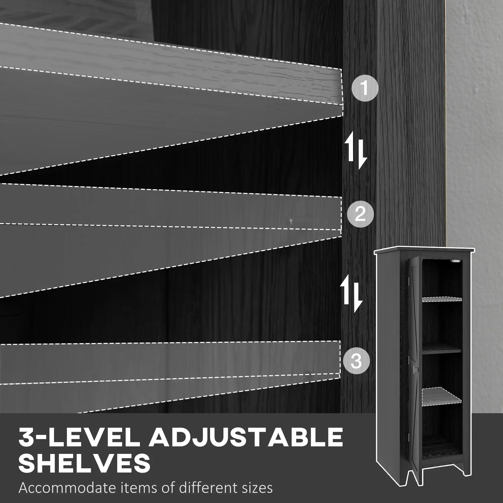 48" Farmhouse Kitchen Pantry Cabinet, Adjustable Shelves, Black - Image 5